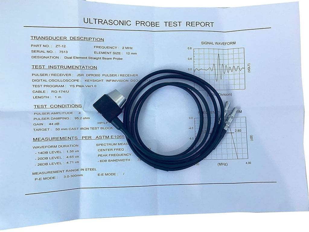 ZT-12 Ultrasonic Thickness Gauge Transducer 2MHz Cast Iron Probe with Measurement Range 4.0-300mm rystal Diameter 12mm Frequency 2MHz for UM-1 UM-1D UM-2 UM-2D UM-4 Ultrasonic Thickness Tester