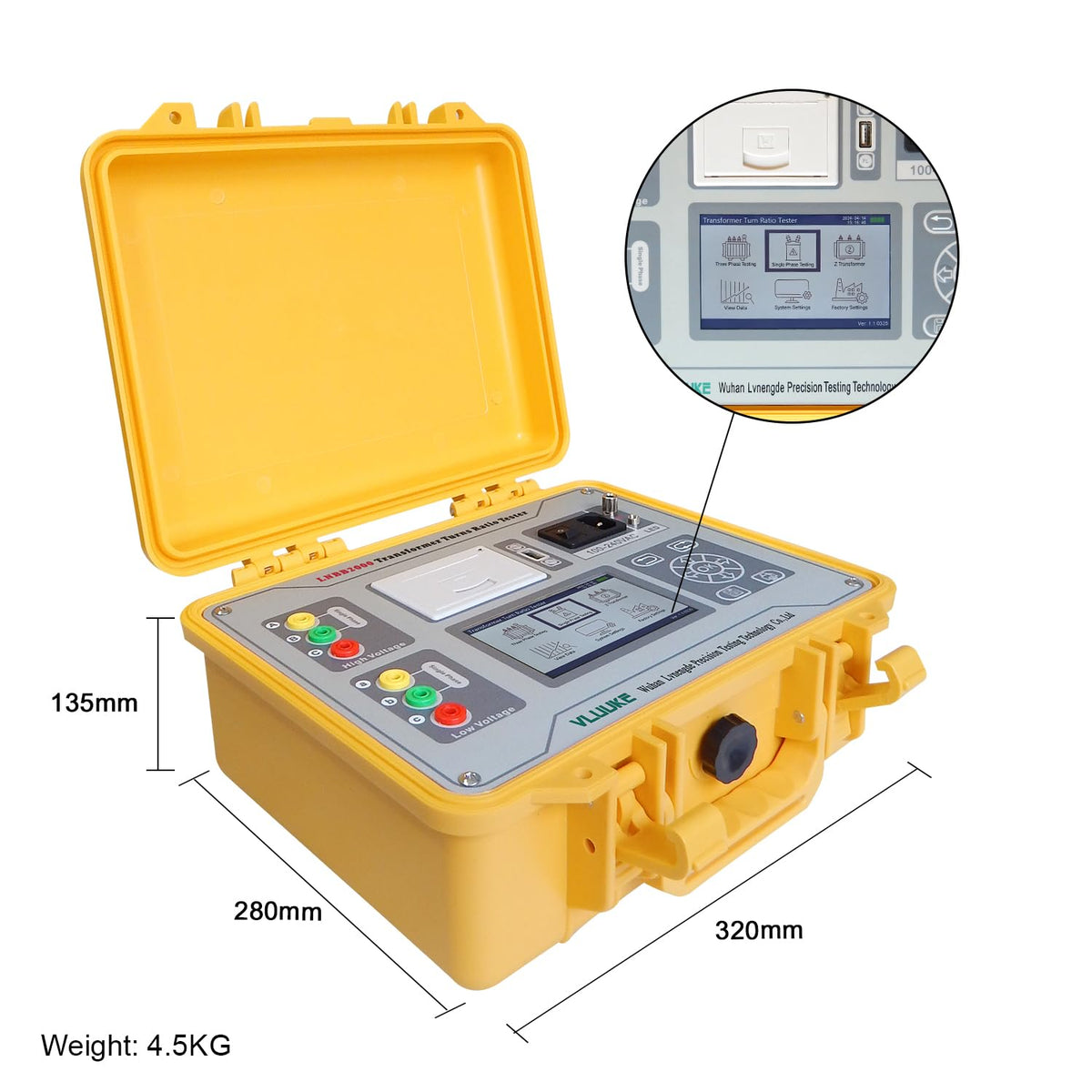 Transformer Turns Ratio Tester Multi-Functional Kit TTR Tester Transformer Ratio Group Tester with Li Battery, 3 Phase Single Phase Ratio Meter, PT CT, Polarity Testing