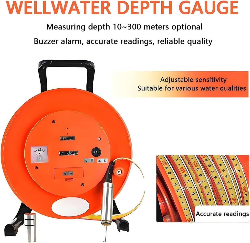 Water Level Meter, Steel Ruler Electric Water Level Gauge, Measures Depths from 10m to 300m, for Wells, Boreholes, Reservoirs & Pipes 150m