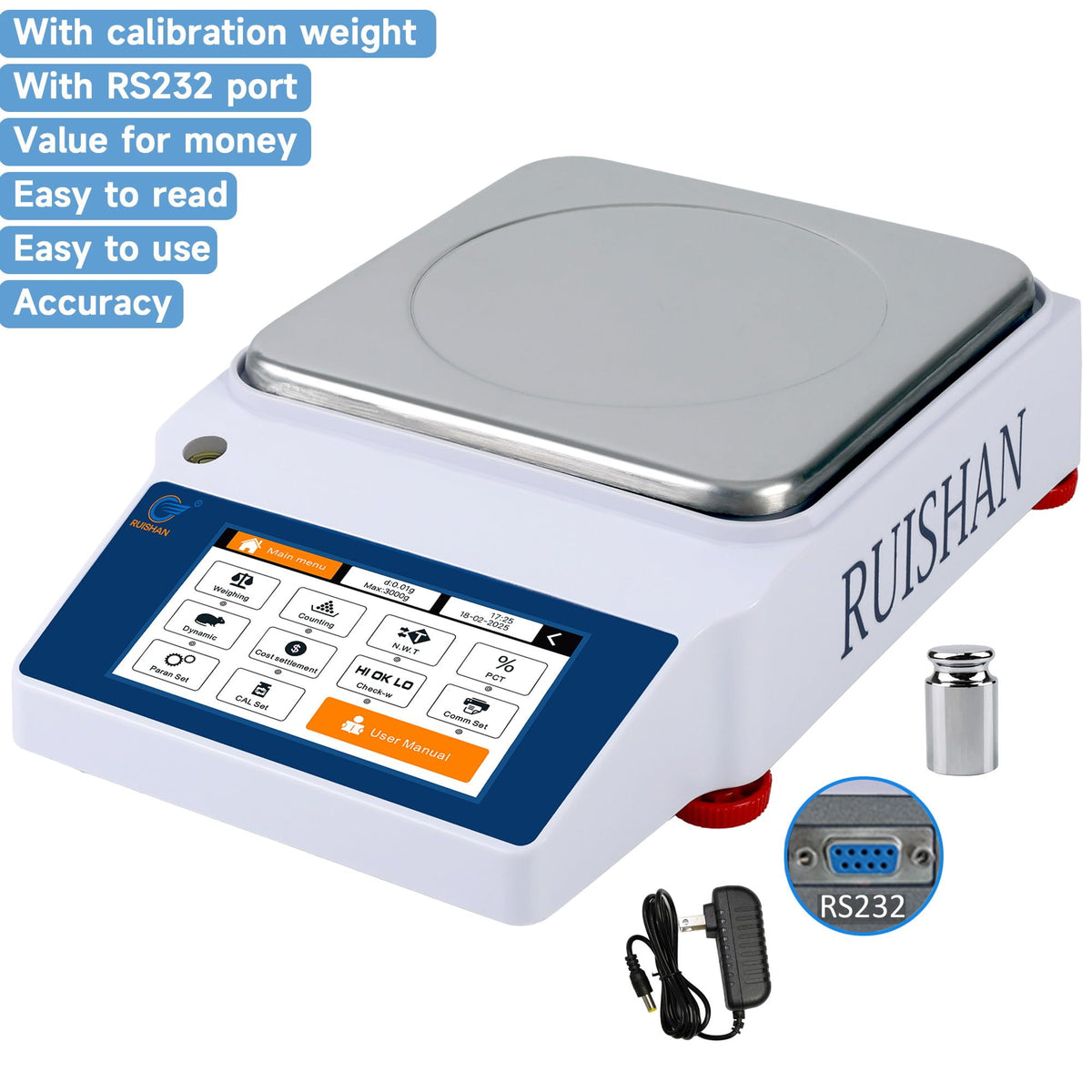 3kg x 0.01g smart laboratory analytical balance scales with Basic weighing, Counting, Cost settlement, Percent , Dynamic , Gross net weight mode, HI OK LO limit alarm, RS232