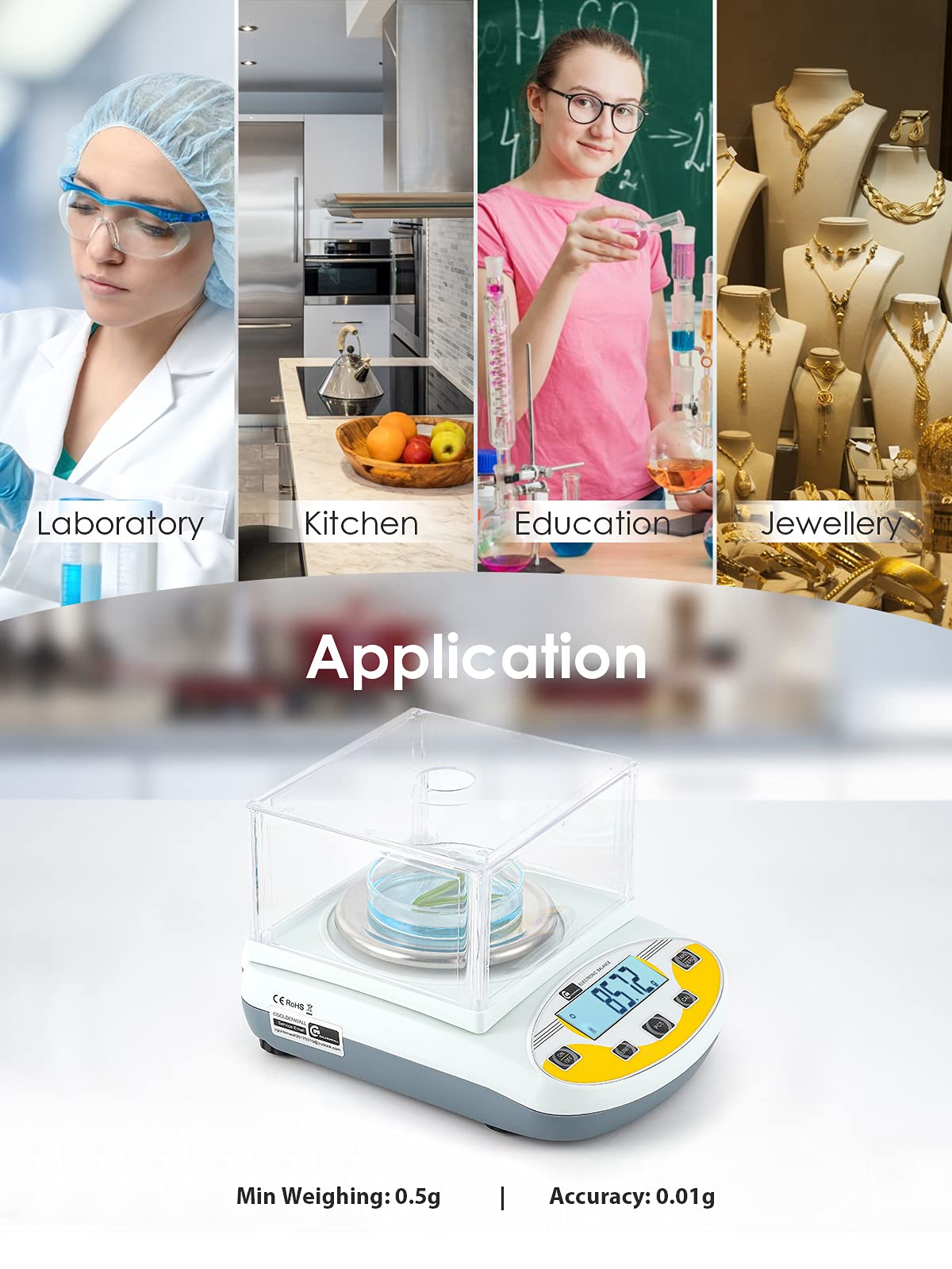 CGOLDENWALL Lab Scale 3000gX0.01g Analytical Electronic Balance Digital Laboratory Scale Precision Jewelry Scales Kitchen Weighing Scales 0.01g Calibrated 110V (3000g, 0.01g)