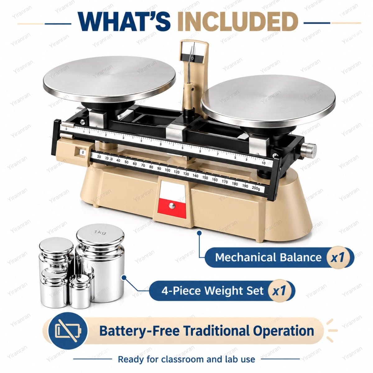Analytical Double Pan Scales, Double Pan Balance Scale with 0.1g Graduation, 2000g Capacity, Zero Adjustment and 4-piece Weight Set, for Physics Chemistry Experiments, Classroom Teaching