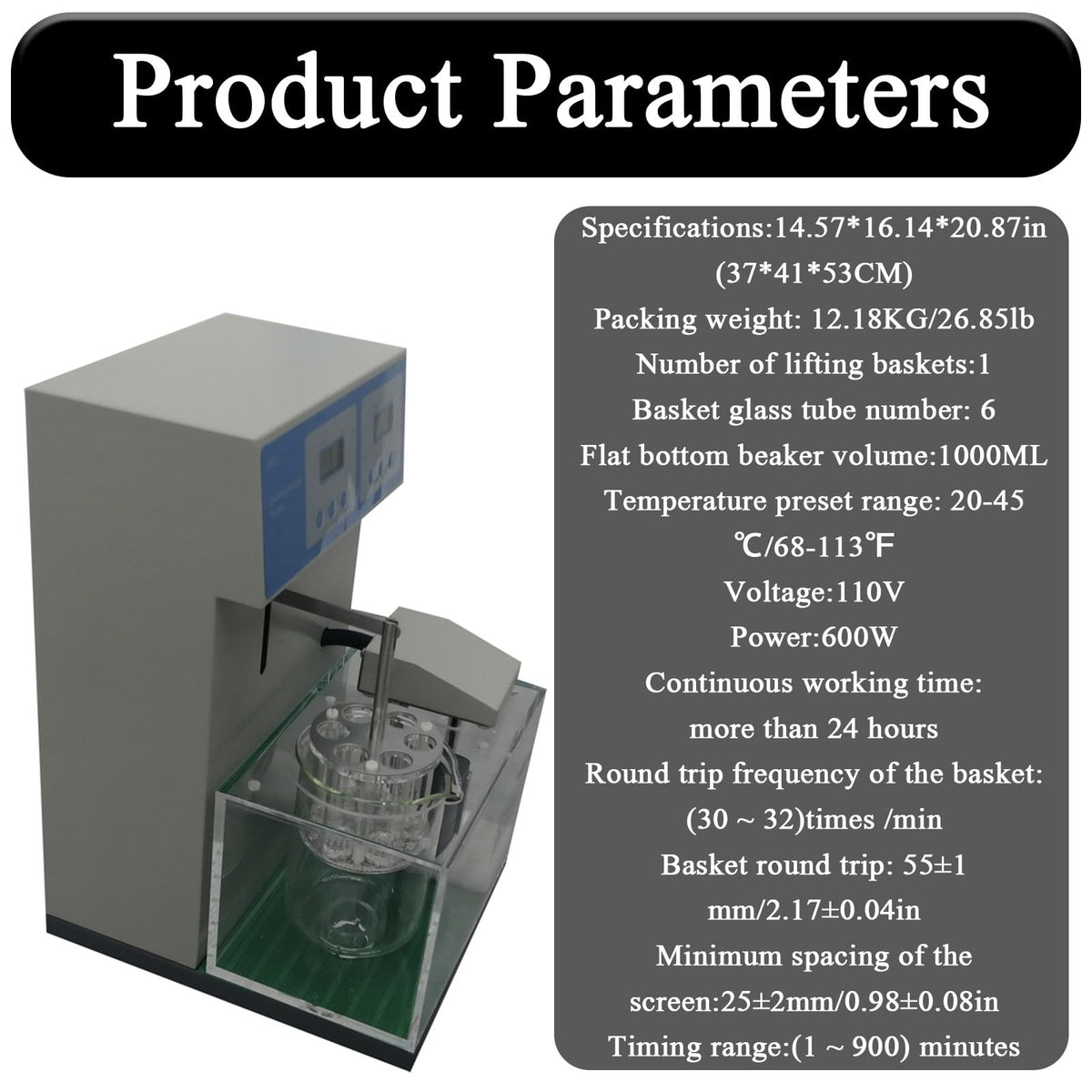 Tablet Disintegration Tester with Automatic Timed Shutdown 110V