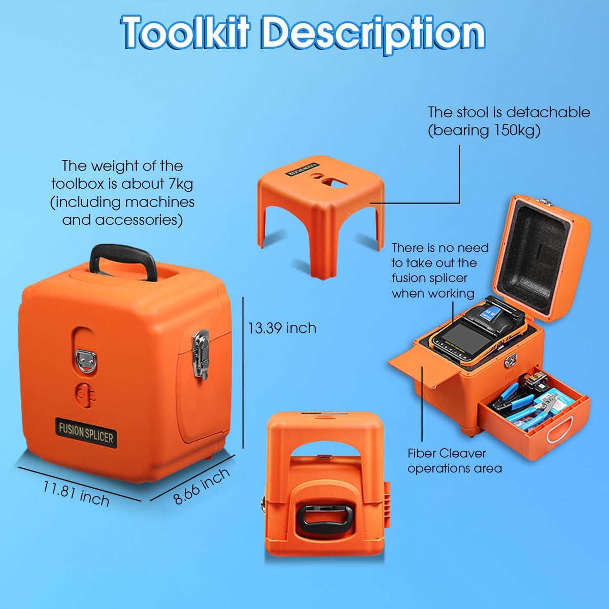 Fusion Splicer AUA-70F Toolbox Kit with Auto Focus & 6 Motor Core Alignment Fiber Fusion Splicer 8S Automatic FTTH Fiber Optical Welding Splicing
