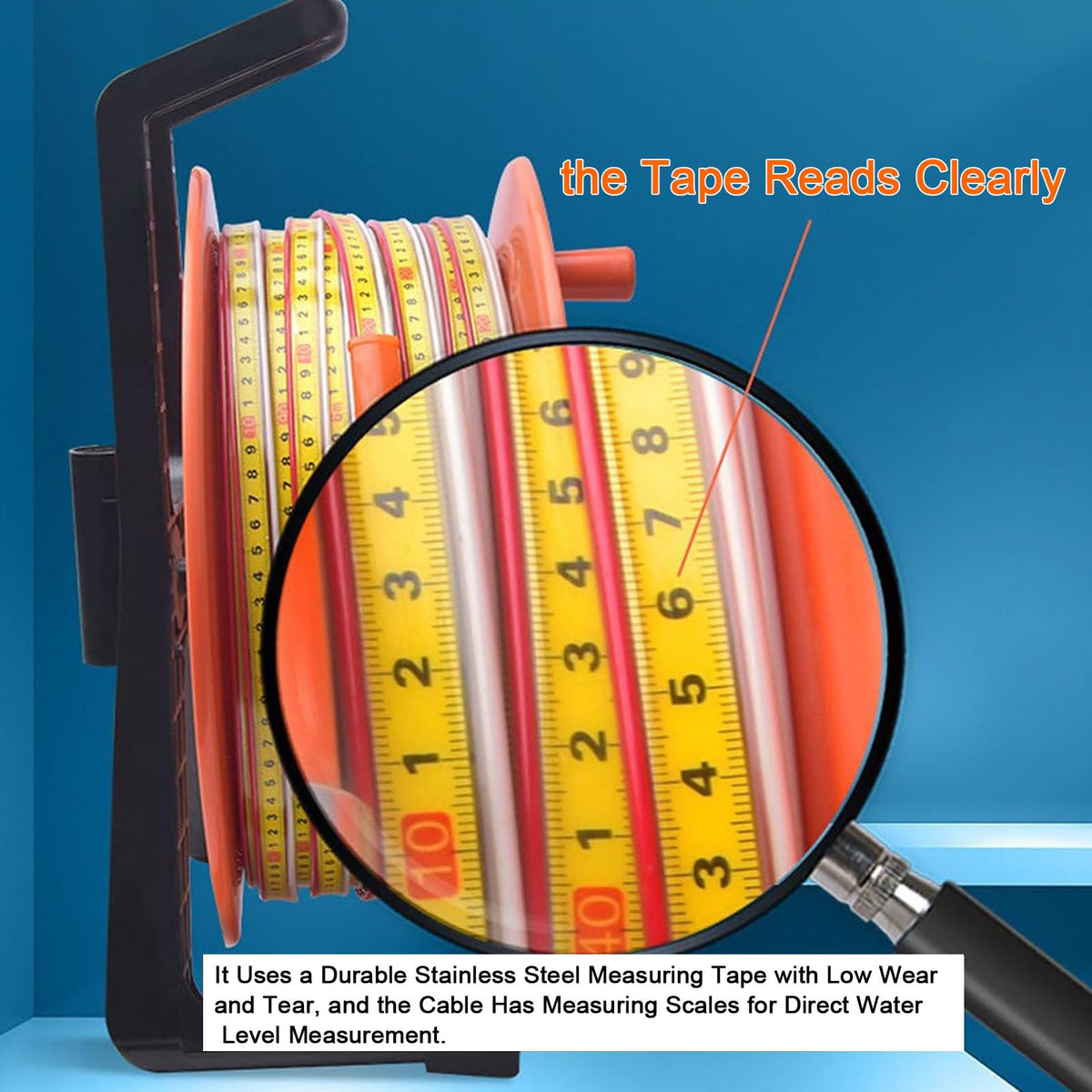 Well Depth Meter, Deep Well Indicator, Stainless Steel Probe with Steel Tape, Groundwater Gauge with Peak Display & Light for Seepage Line Analysis(150m(492ft))