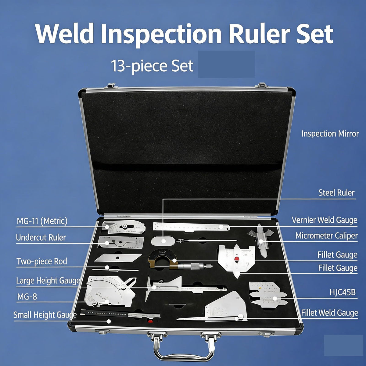 Welding Gauge Tool Kit, 13 Pcs Inspection Tools with Ruler & Mirror