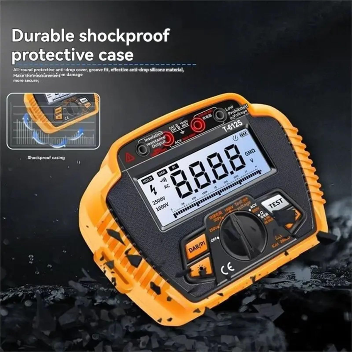 Resistance Meters, ABMS-T6125 2500V 200GΩ Electrical Digital Megohmmeter Insulation Resistance Tester High Accurate Measurement Meter