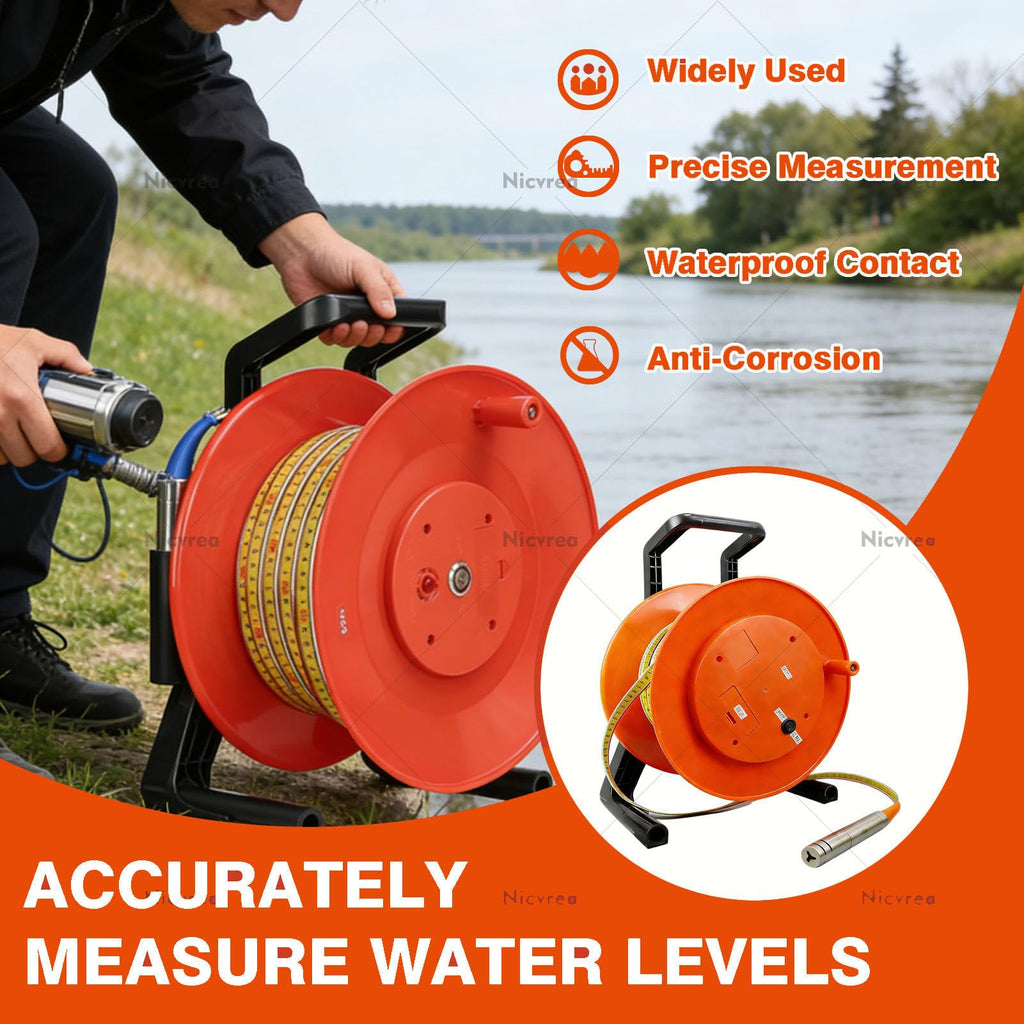 Water Level Meter, Well Measurement Gauge with Fixed Probe and Steel Tape, 65ft Depth Tester for Groundwater Monitoring(20m(65ft))