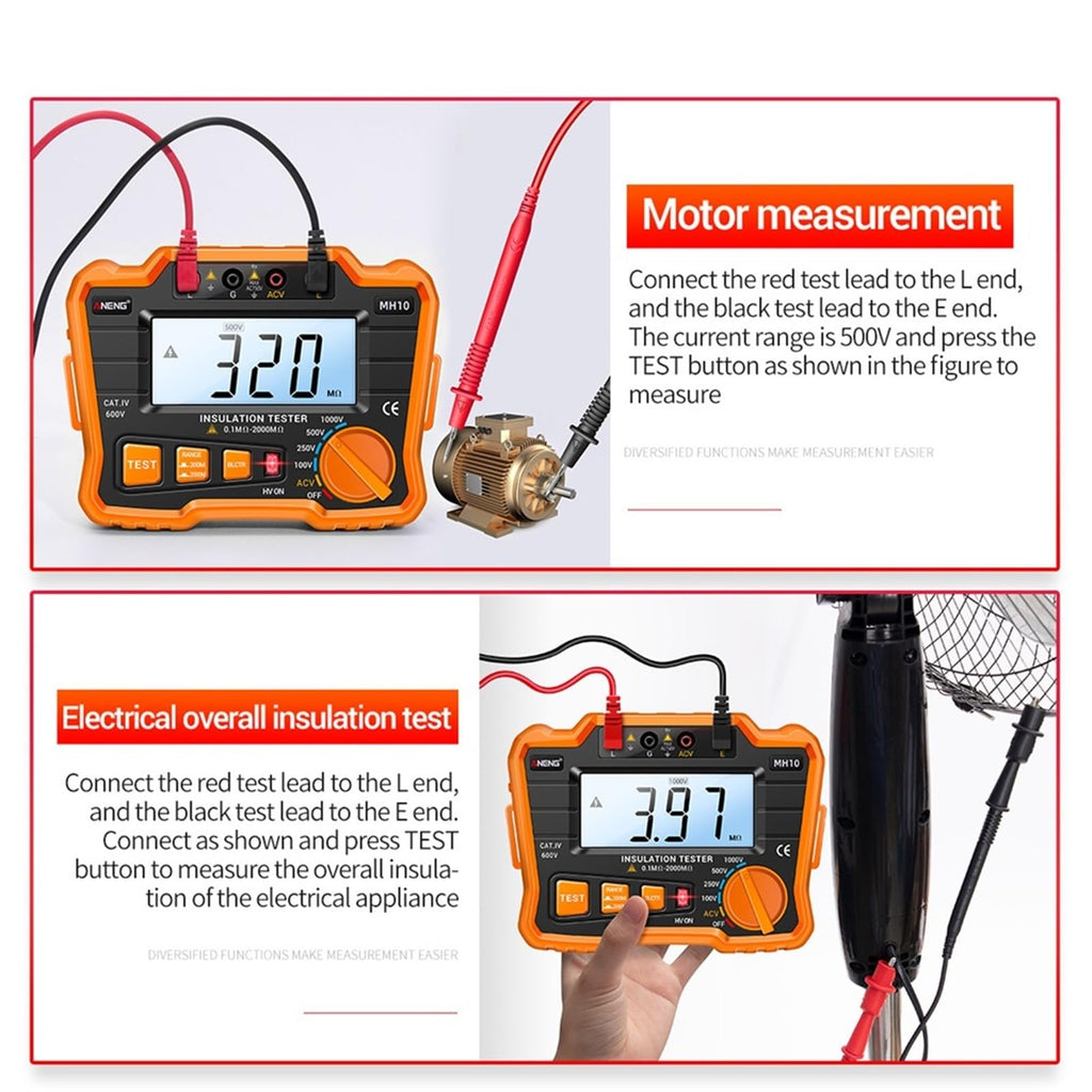 MH10 Desktop Megohm Meter 0.1 MΩ- 2000MΩ Insulation Resistance Tester Electrical Resistor Ohm Megohmmeter LCD Backlight(Blue)