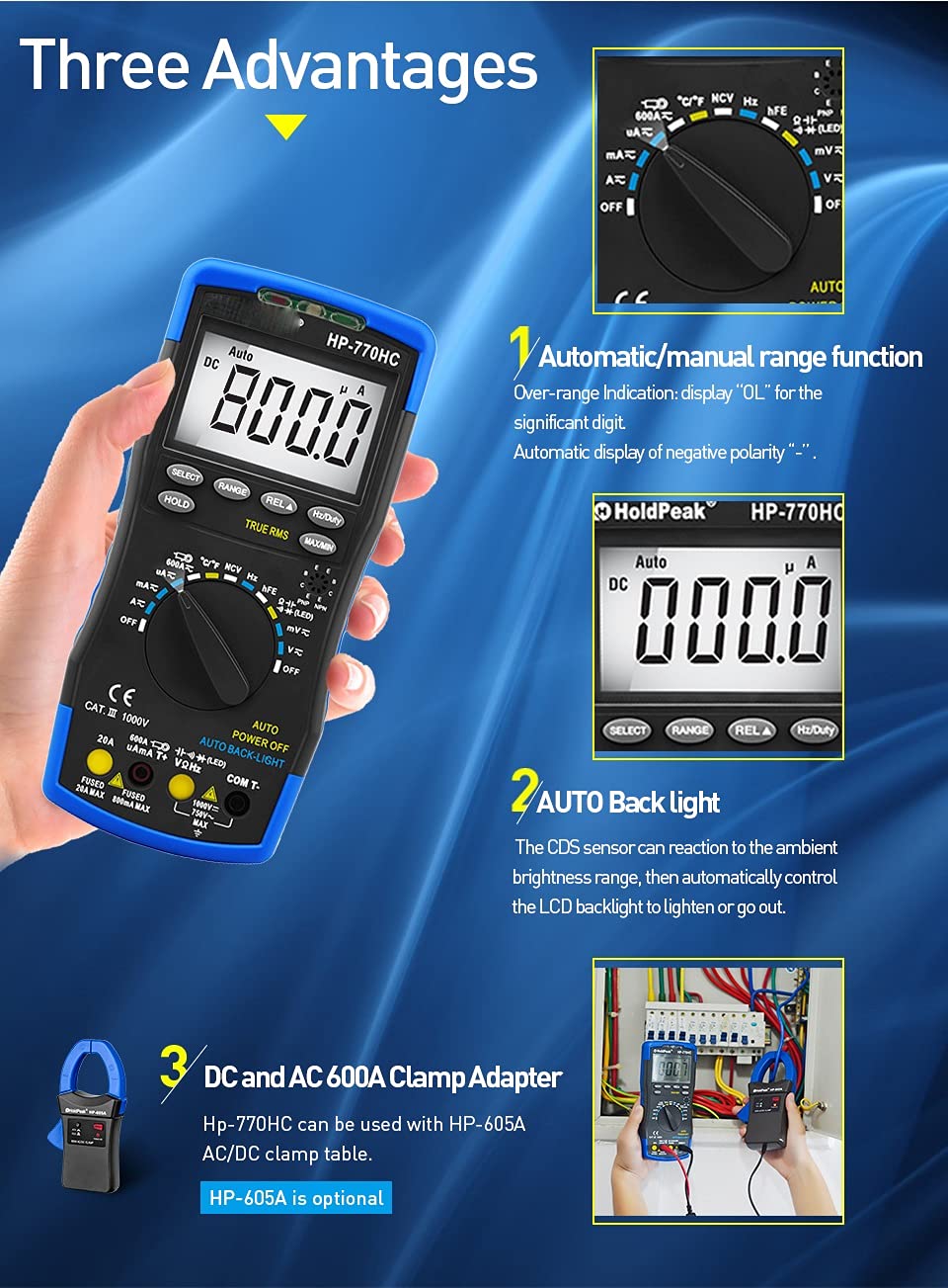 Digital Auto Range Multimeter AC Voltage Meter Measurement Temperature/Frequency/Duty Cycle/True