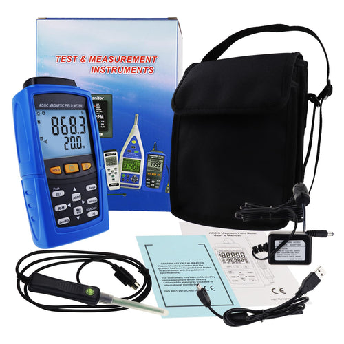 AC/DC Gaussmeter Magnetic Field Strength Meter Teslameter Magnetometer Residual Permanent Magnet N/S Polarity 3000mT (30000 Gauss) Automatic Manual Data Recording