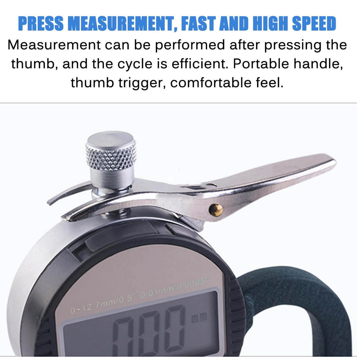 Sponge Digital Display Thickness Gauge, Digital Thickness Tester 0-10mm, 30mm Probe Diameter, Large LCD Display, Thumb-Pressure Measurement, Fast and Efficient for Sponge Paper Cardboard