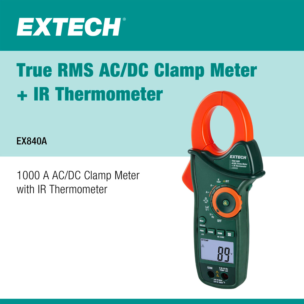 Extech EX840A 1000A True RMS AC/DC Clamp Meter with IR Thermometer