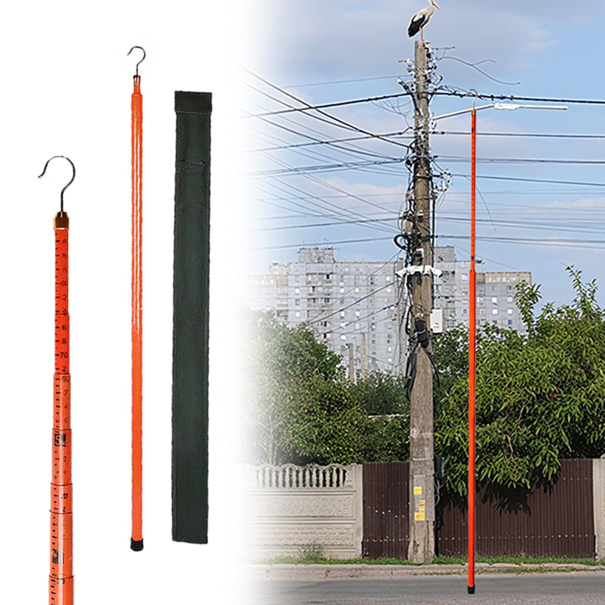 19.7ft to 59ft Fiberglass Distance Measuring Pole - Height Measurement Stick for Linemen, Telecom Workers, Engineers - Durable, Lightweight, Accurate Measurement Tool