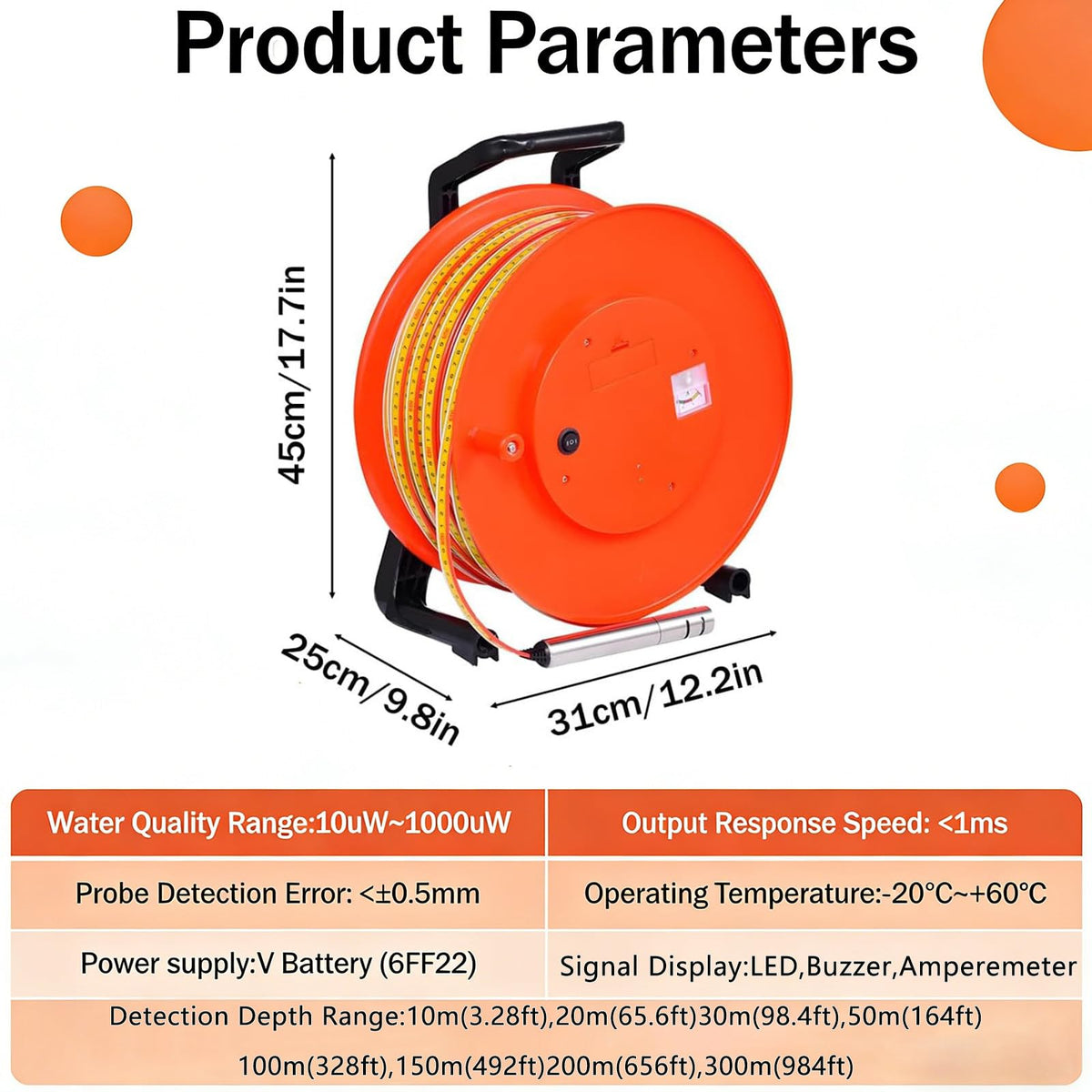 Water Level Meter for Deep Wells, 20M Measuring Instrument with Probe & Steel Tape, Accurate Water Level Measurement Tool for Wells, Aquifers & Boreholes