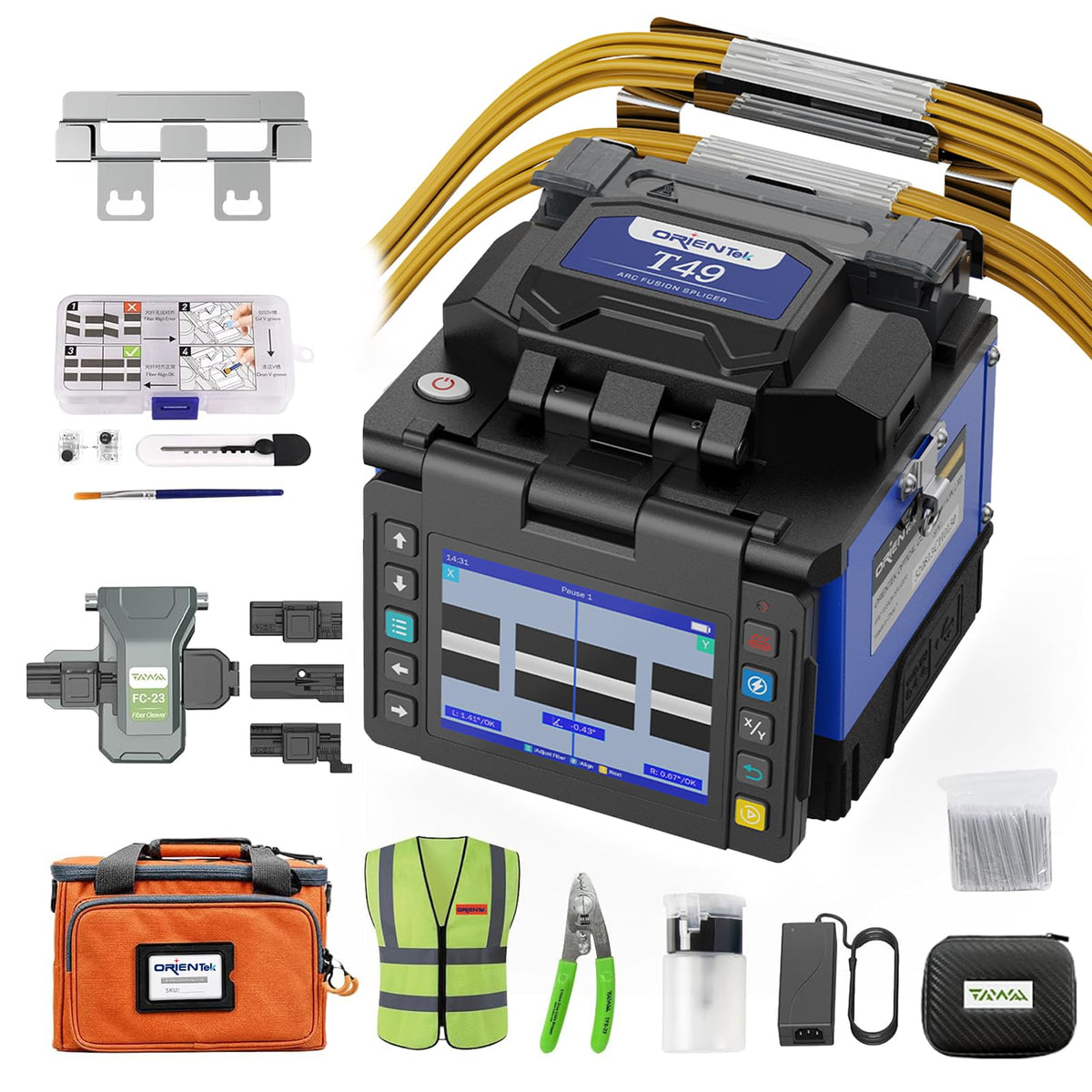 ORIENTEK T49 FTTx Handheld Fiber Fusion Splicer Core-Alignment+8S Fast Splicing Empalmador De Fibra óptica+0.01dB Splicing Loss+4000mAh Large Battery Capacity+3-in-1 Fiber Holders