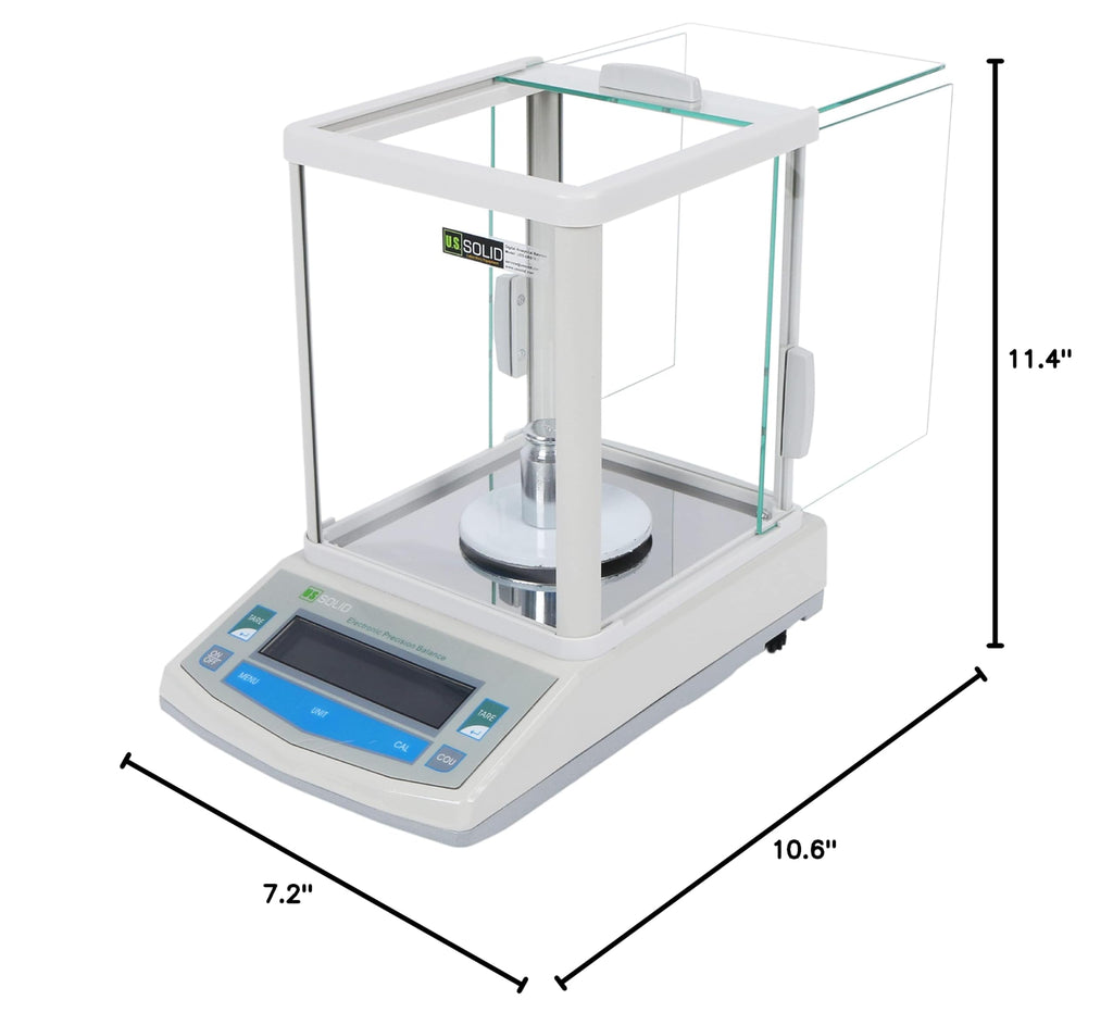 U.S. Solid Analytical Balance, 500g x 0.001g/1mg High Precision Lab Scale, Digital Balance - 5 Weighing Units, Glass Draftshield, RS232 Interface & Piece Counting, 200g Calibration Weight