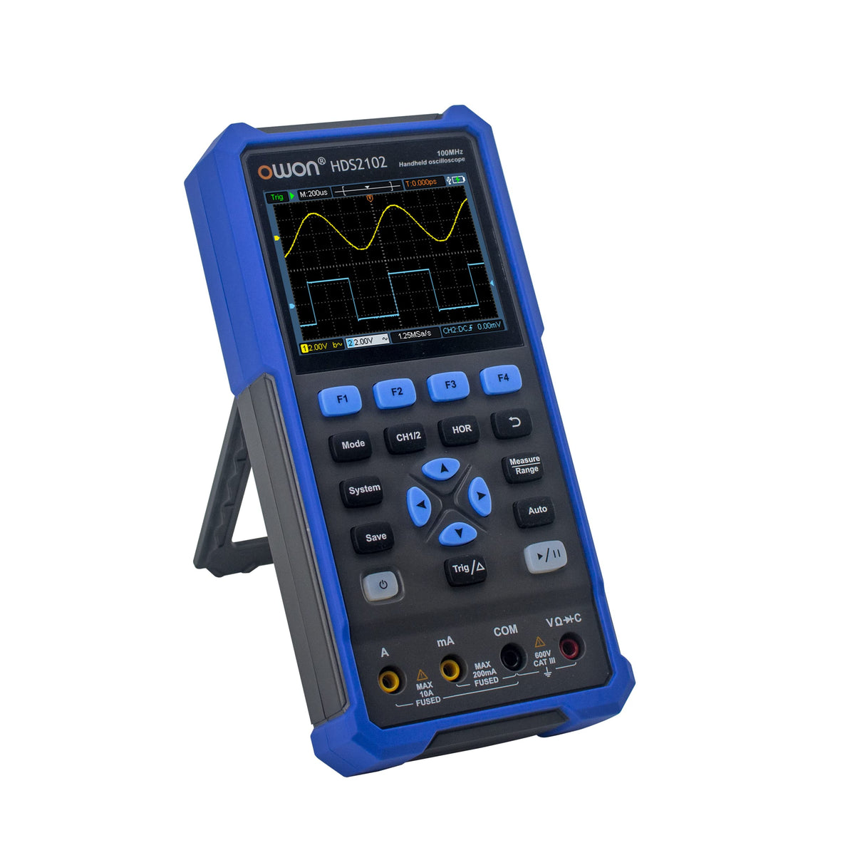OWON HDS2102 Handheld Digital Oscilloscope Multimeter 100MHz 500MSa/s Dual Channels Oscilloscope True RMS 20000 Counts Multi Tester 3.5-inch Color LCD Rechargeable Type-C Interface