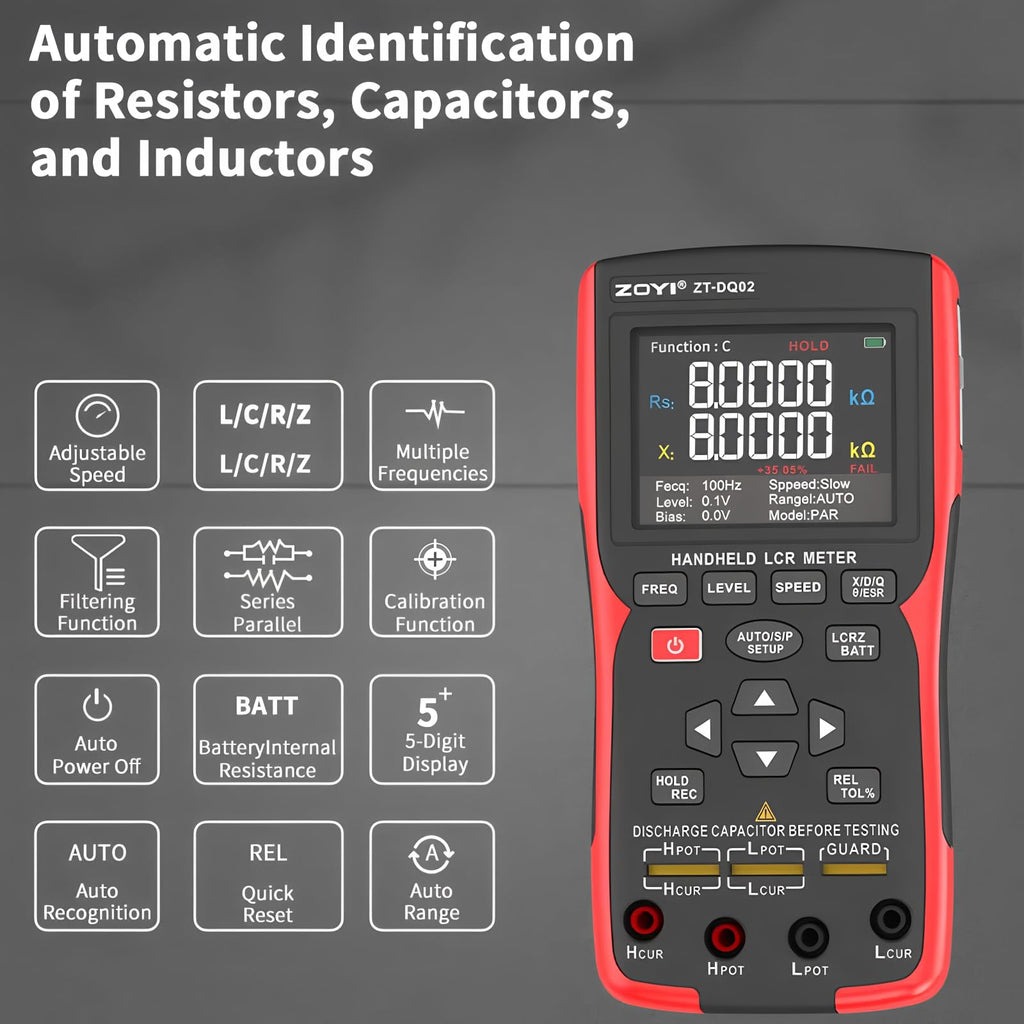 LCR Meter Handheld Digital Bridge Battery Internal Resistance Tester DQ02-2-in-1 High-Precision Capacitance and Battery Tester(DQ02 KitII)