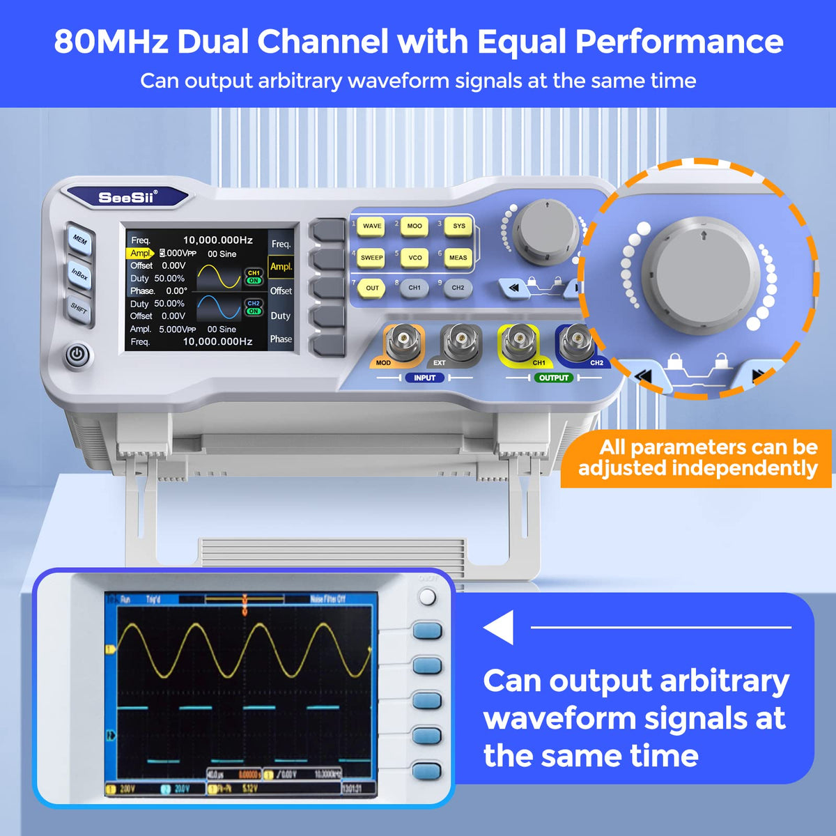 SEESII Dual-Channel DDS Signal Generator Counter 80MHz, Arbitray Waveform
