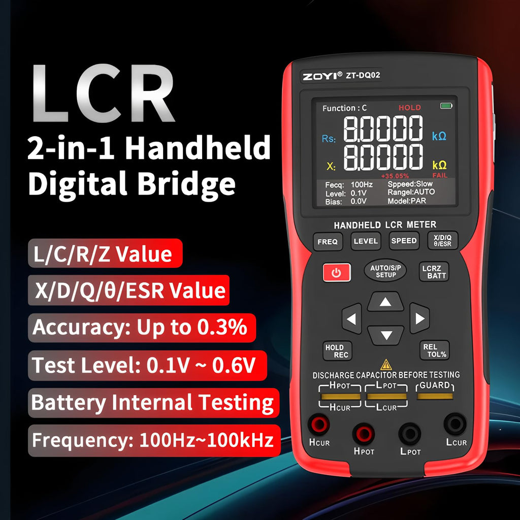 LCR Meter Handheld Digital Bridge Battery Internal Resistance Tester DQ02-2-in-1 High-Precision Capacitance and Battery Tester(DQ02 KitII)