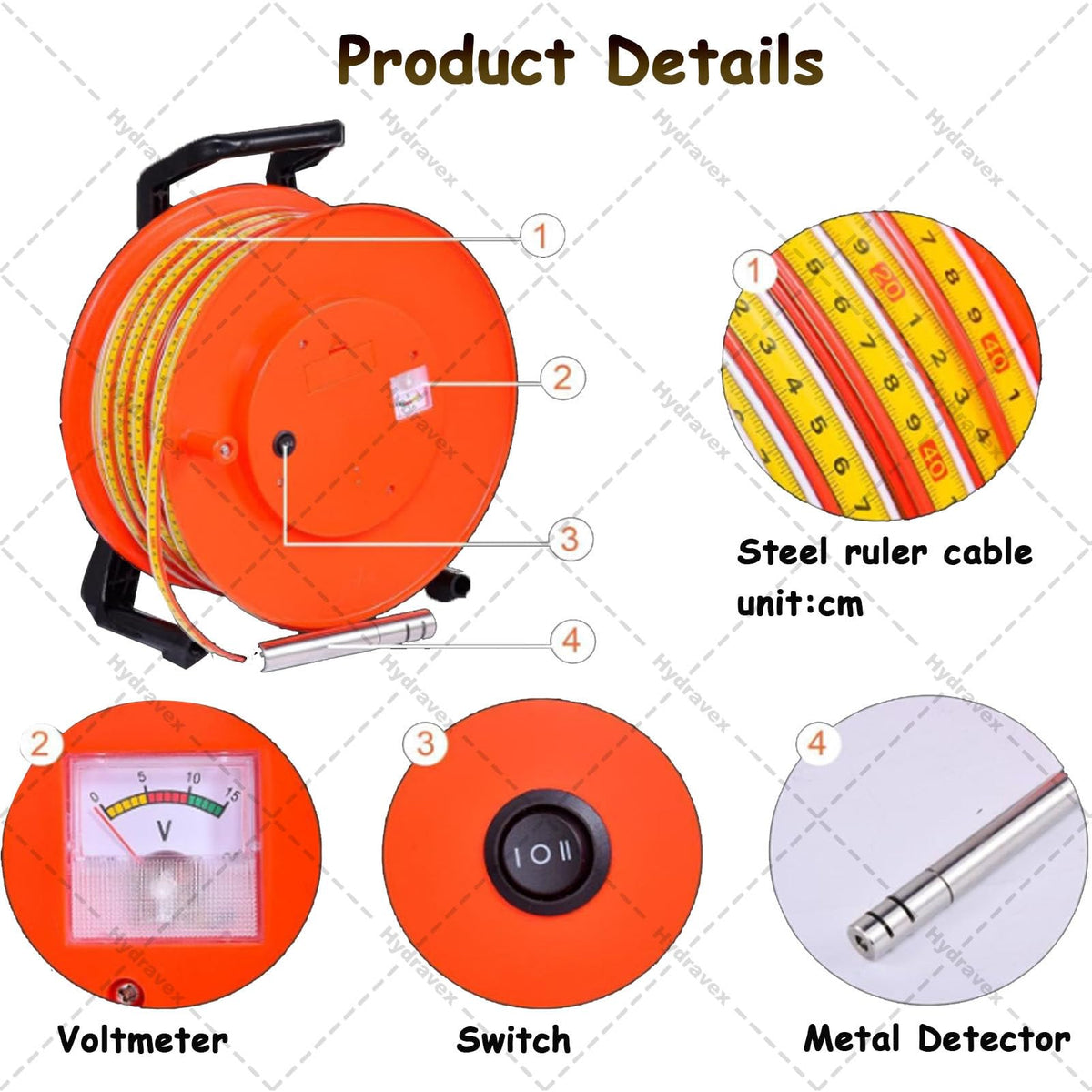 Well Water Level Indicator, Water Level Measurement Tool with Stainless Steel Probe and Steel Tape, Portable Deep Well Sounder for Boreholes, 30m (15mm 20m)