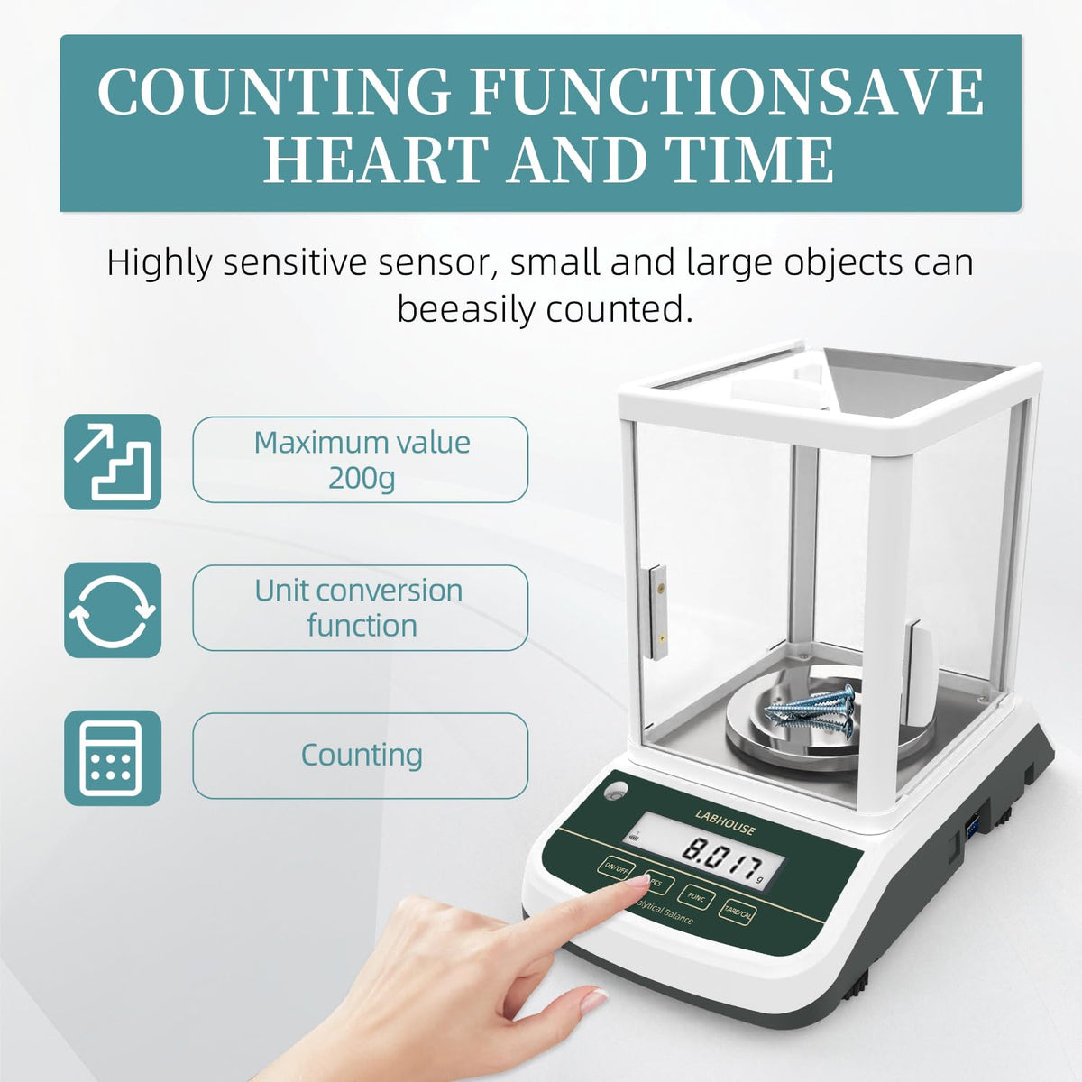 DFA2003S Lab Analytical Balance 200g/0.001g, Dual Display