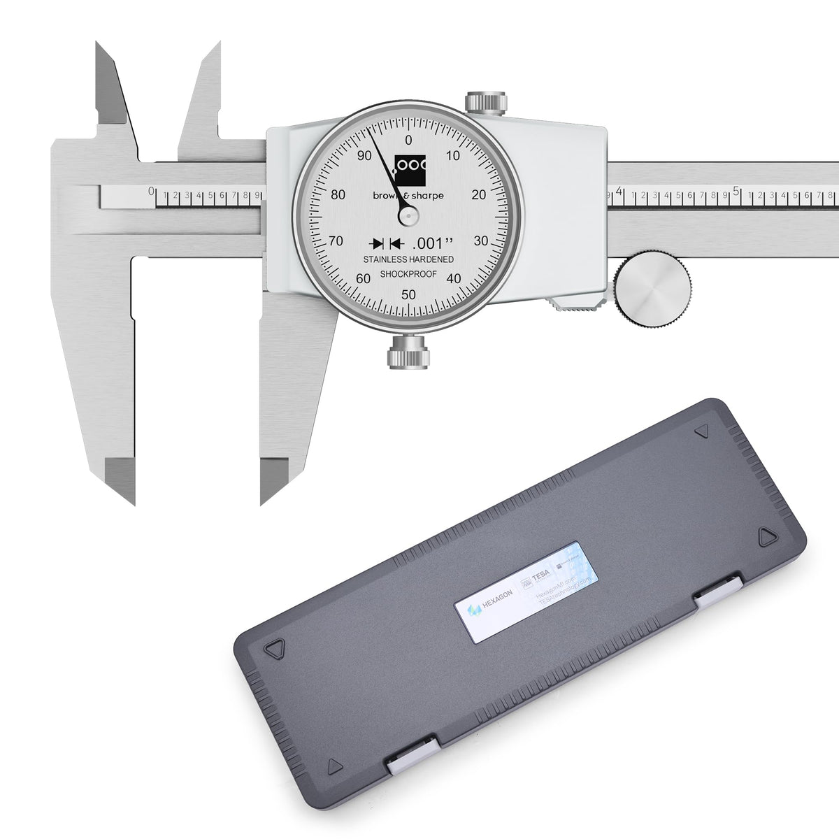 TESA Brown & Sharpe 599-579-8-1 Stainless Steel Dial Caliper, White Face, 0"-8" Range, +/-0.001" Accuracy, 0.001" Resolution, Meets DIN 862 Specifications