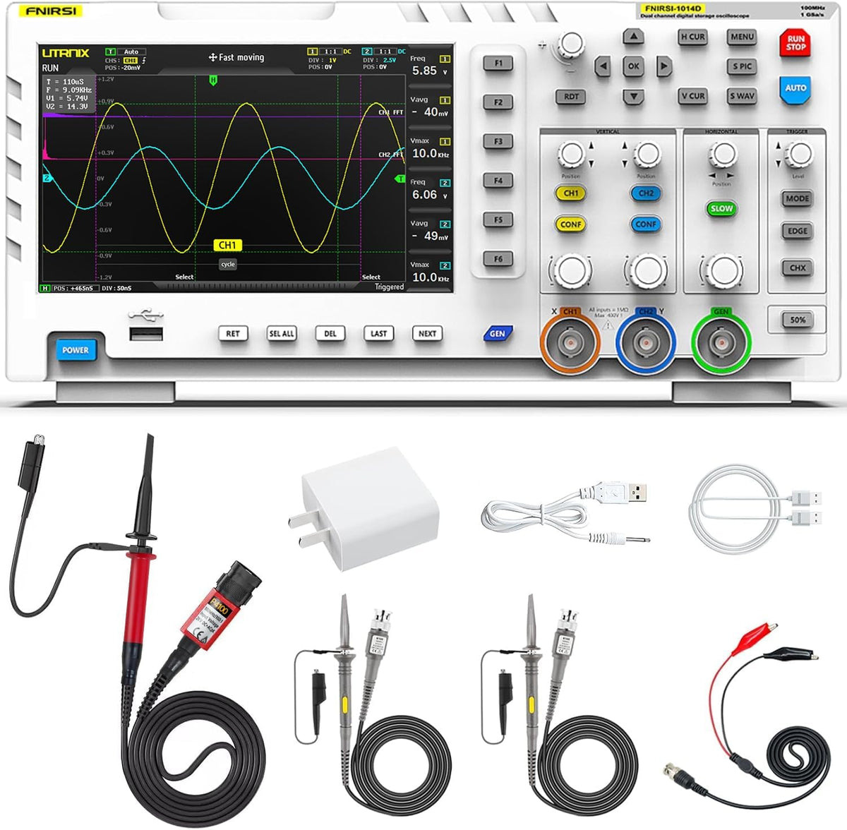 FNIRSI 1014D 100MHz Digital Oscilloscope, 2 Channel Oscilloscope 2-in-1