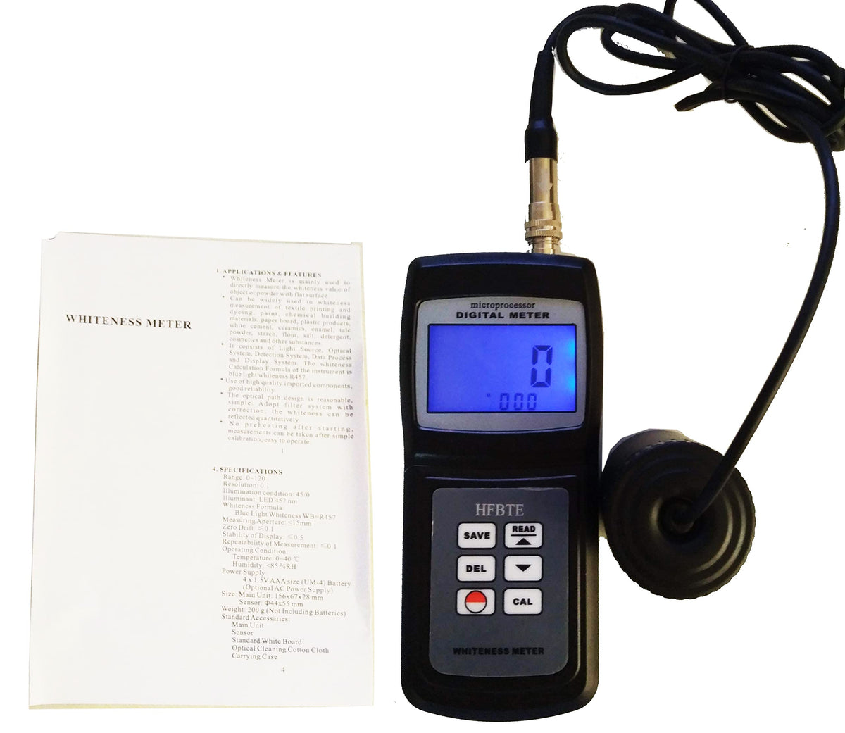 Digital Whiteness Meter Leucometer Digital Whiteness Tester Material Surface White Measurement R457 Blue Light for White Paper/Flour/Paint/Lime W-hiteness Detector