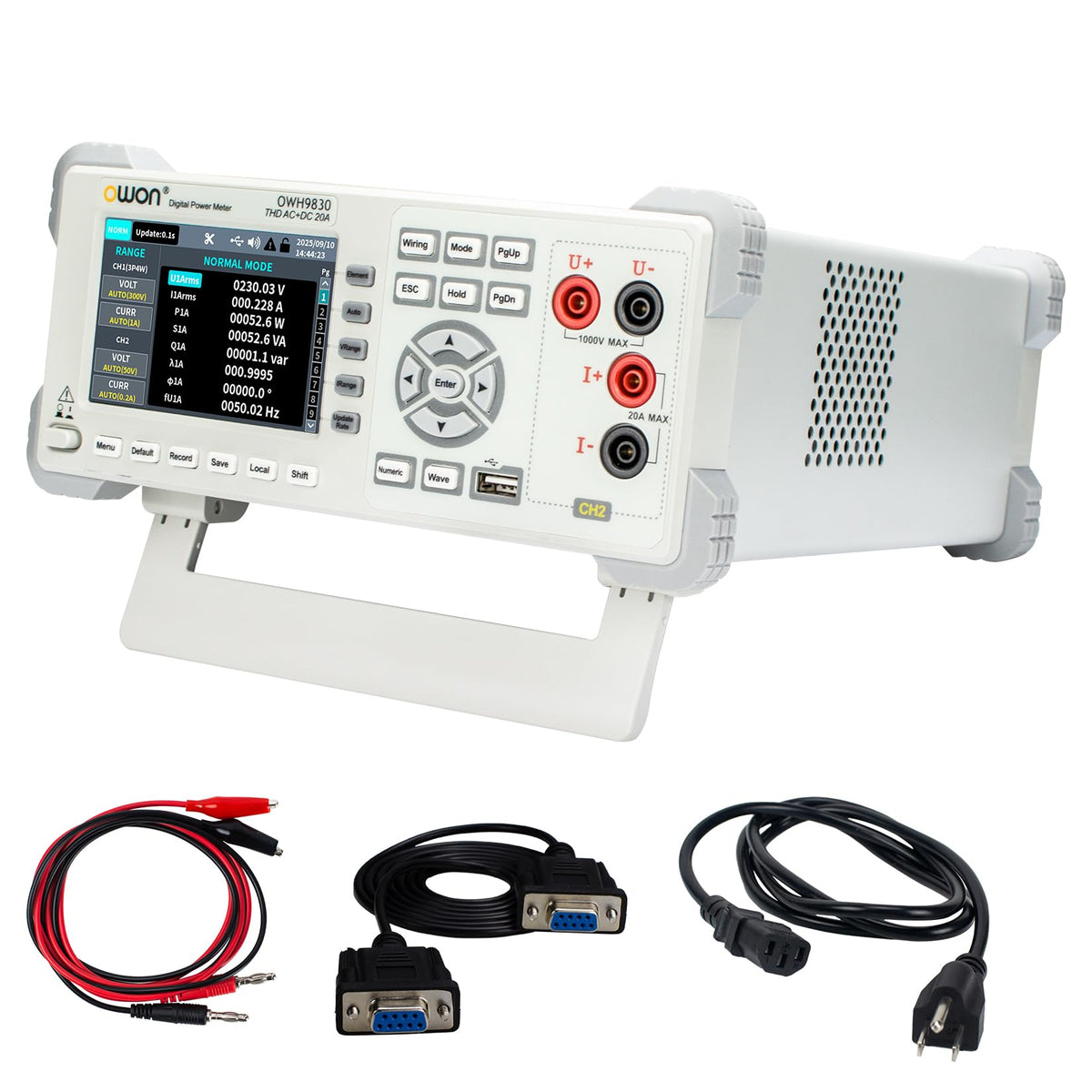 OWON Three-Phase Dual-Channel Digital Power Analyzer OWH9830, Bench Digital Power Meter with 16 Power Measurement Functions, Range 1000V/20A, 0.5% Accuracy, IEC Modes, AC/AC+DC Harmonic Test