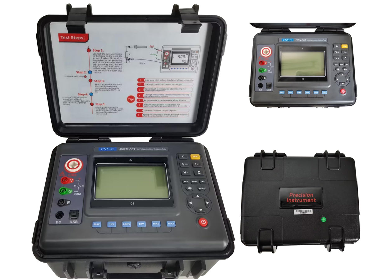 High Voltage 15kV Insulation Tester Insulation Resistance Tester with Rated Applied Voltage 500V 1000V 2500V 5000V 10KV 15KV Insulation Resistance Range 0.01MΩ～50TΩ Capacitance 10nF-50uF