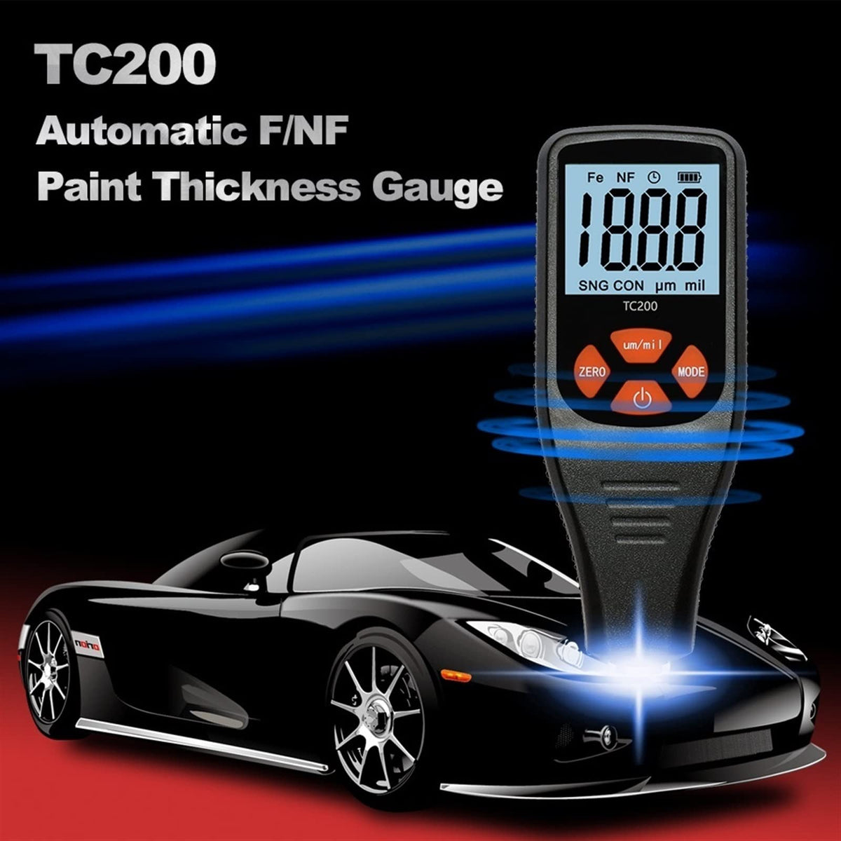 TC200 Coating Thickness Gauge 0.1um 0-1500um Car Paint Film Thickness Tester Measuring FE/NFE Russian Manual Paint Tool