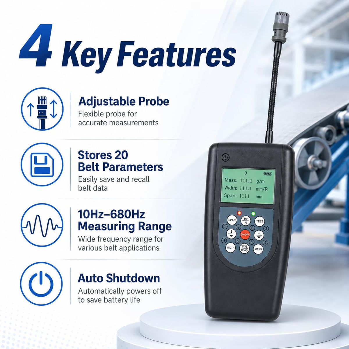 Sonic Belt Tension Tester, 10Hz–680Hz Digital Belt Tension Meter