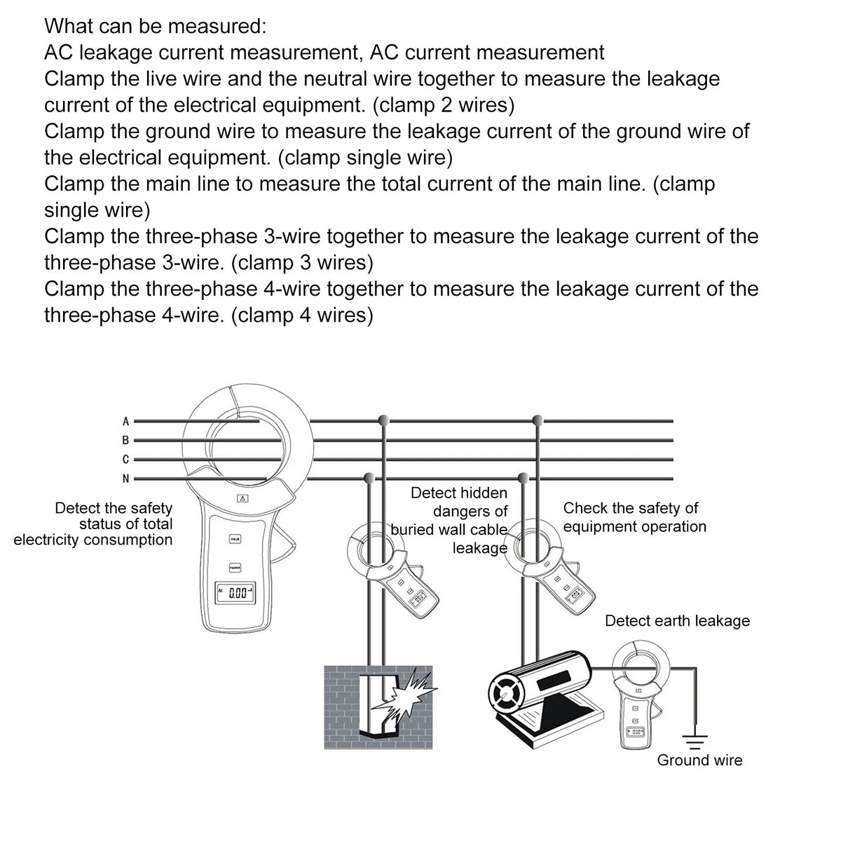 Clamp Meter, Multimeter, Digital AC Leakage Clamp Meter, 0.01mA Resolution ETCR6800 AC Counts Auto Range Data Hold Ammeter Clampmeter Amperimetro Amperemetre