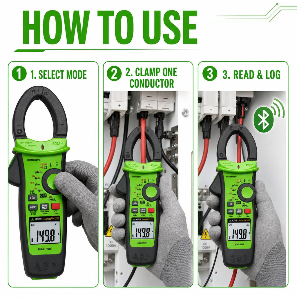 KPS DCM8500PV True RMS Solar Clamp Meter, 2000V DC, Bluetooth