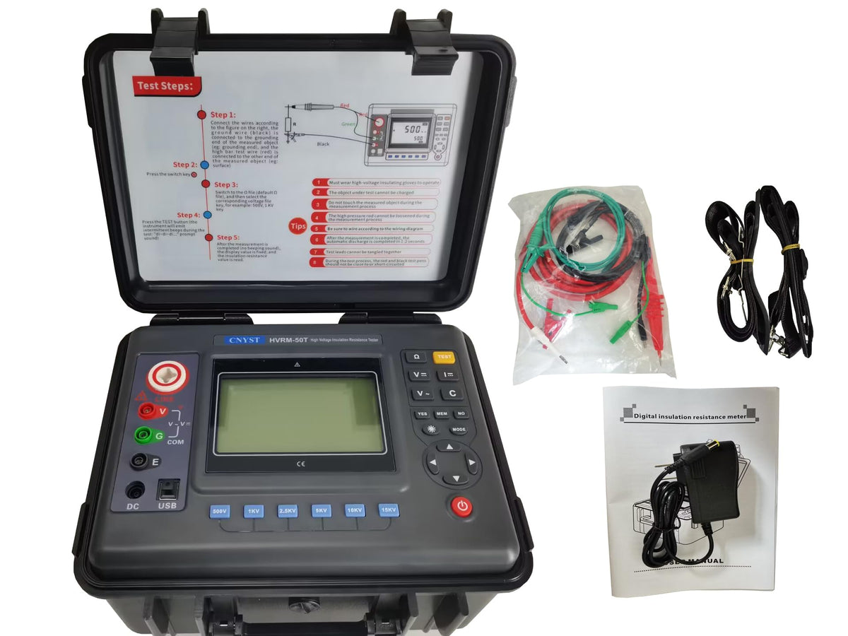 15KV High Voltage Insulation Resistance Tester Insulation Tester with Rated Applied Voltage 500V 1000V 2500V 5000V 10KV 15KV Insulation Resistance Range 0.01MΩ～50TΩ Resolution 0.01MΩ