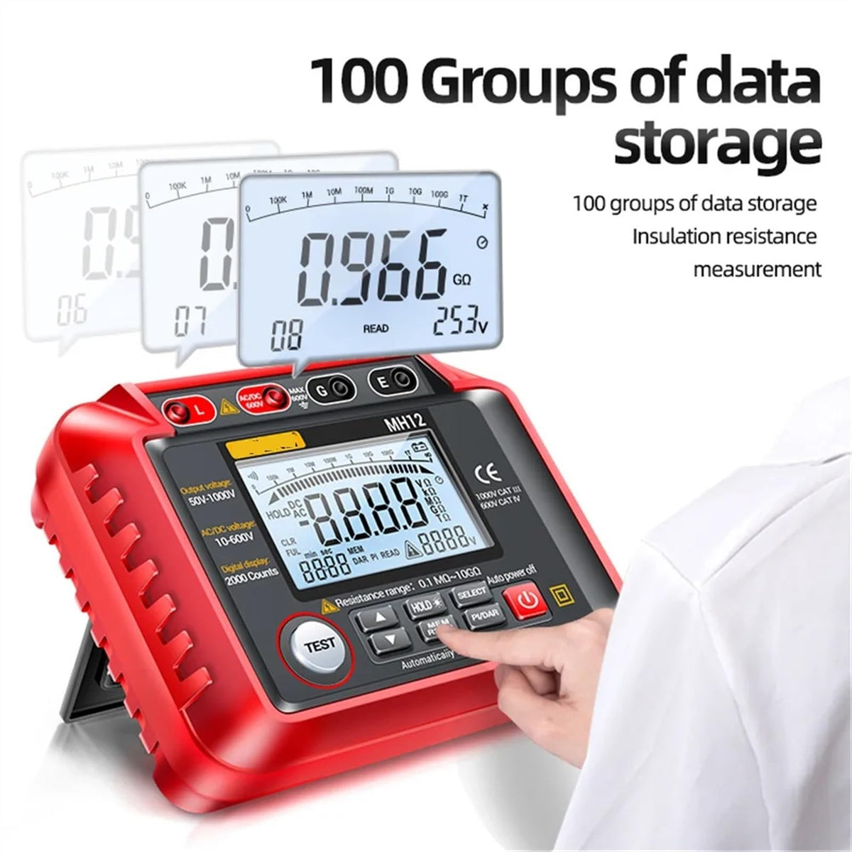 MH12 Digital Megohmmeter Meters Insulation Earth Resistance Meter Resistor Tester Ohm Cable Voltmeter Megameter Gauge Tool