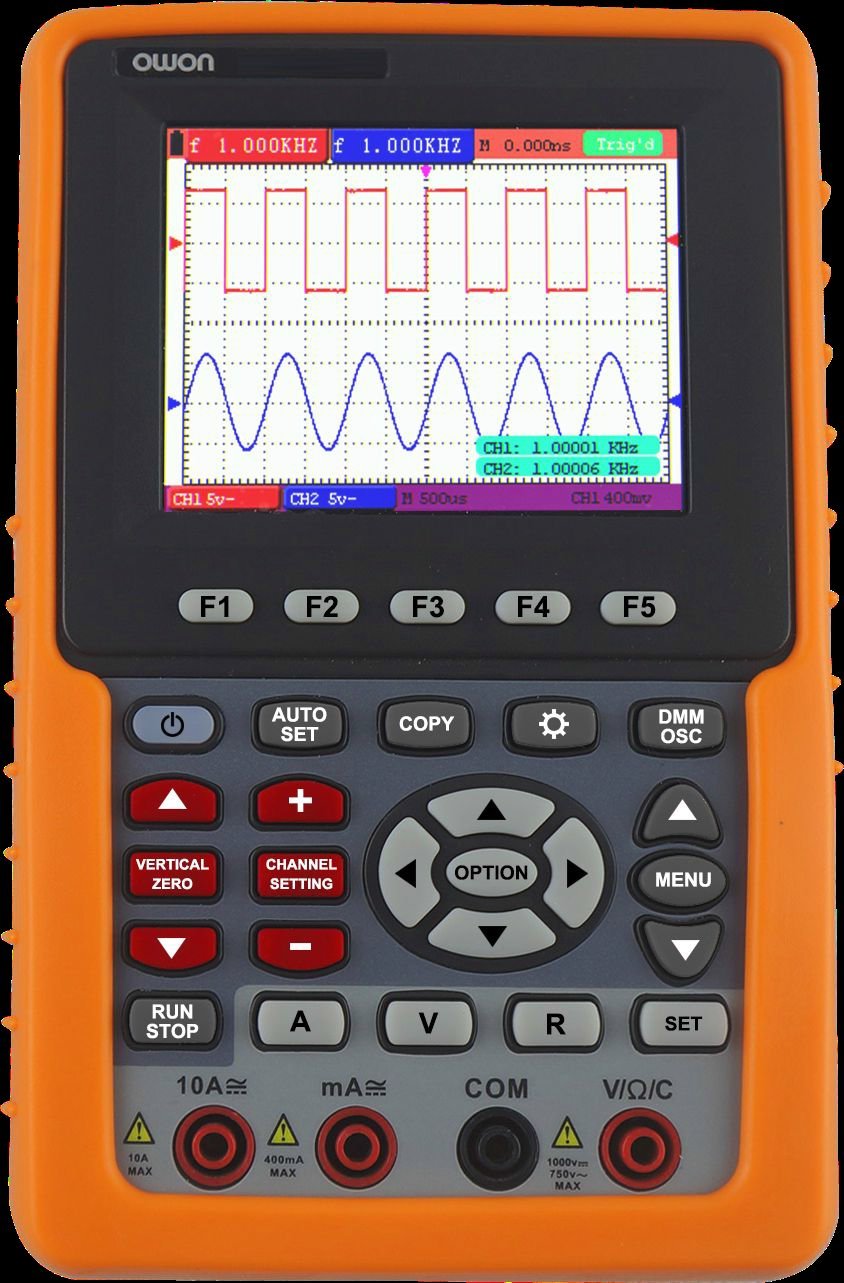 Owon HDS1021M-N Series HDS Handheld Digital Storage Oscilloscope and Digital Multimeter, 20MHz, Single Channel, 500MS/s Sample Rate with Waveform Record & Replay、FFT Functions