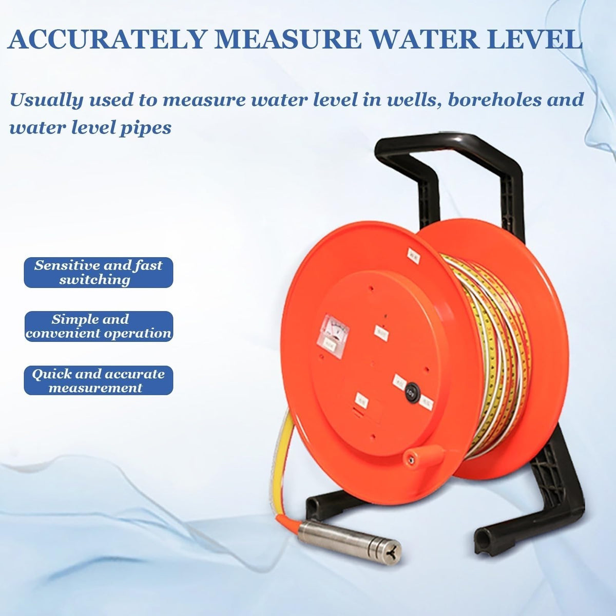 Water Level Meter with Stainless Steel Probe and Peak Display for Groundwater Monitoring(10m)