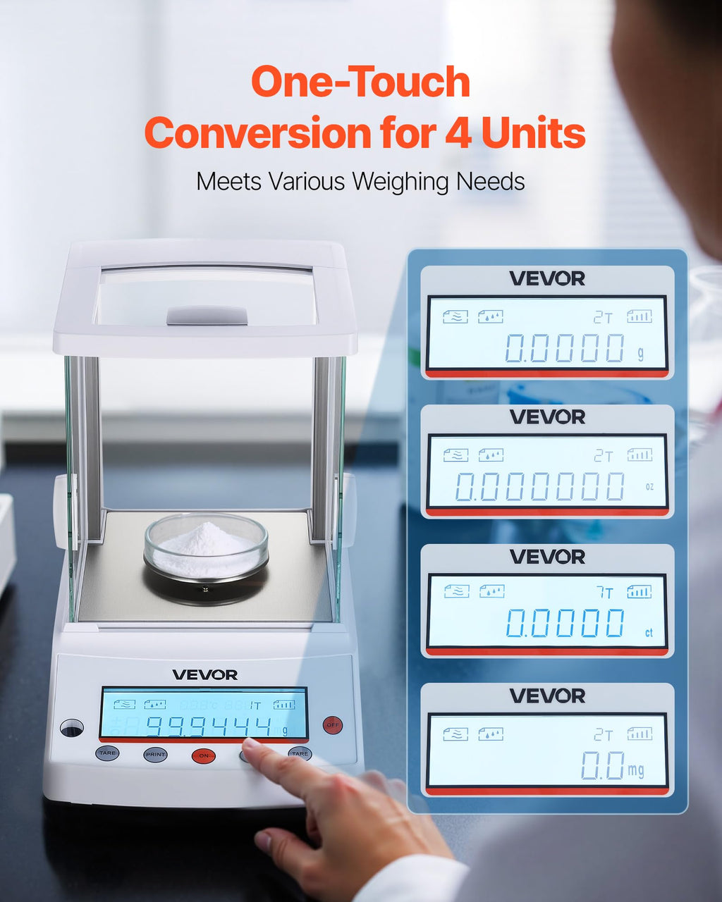 VEVOR Analytical Balance, 220 g x 0.1 mg, 0.0001 g High Precision Accuracy Lab Scale, g/oz/ct/mg 4 Units Electronic Digital Analytical Balance with Glass Draft Shield, for Laboratory Jewelry Pharmacy