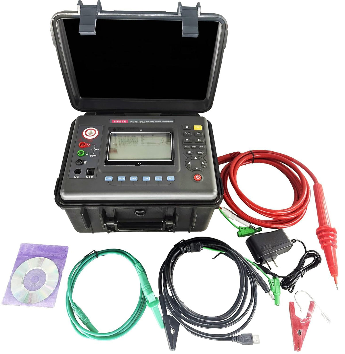 High Voltage Insulation Resistance Meter Tester Megohmmeter with Rated Voltage 100V 250V 500V 1000V 2500V 5000V Insulation Resistance Range 0.01MΩ-10TΩ Resolution 0.01MΩ DC Current 0.1nA-6mA