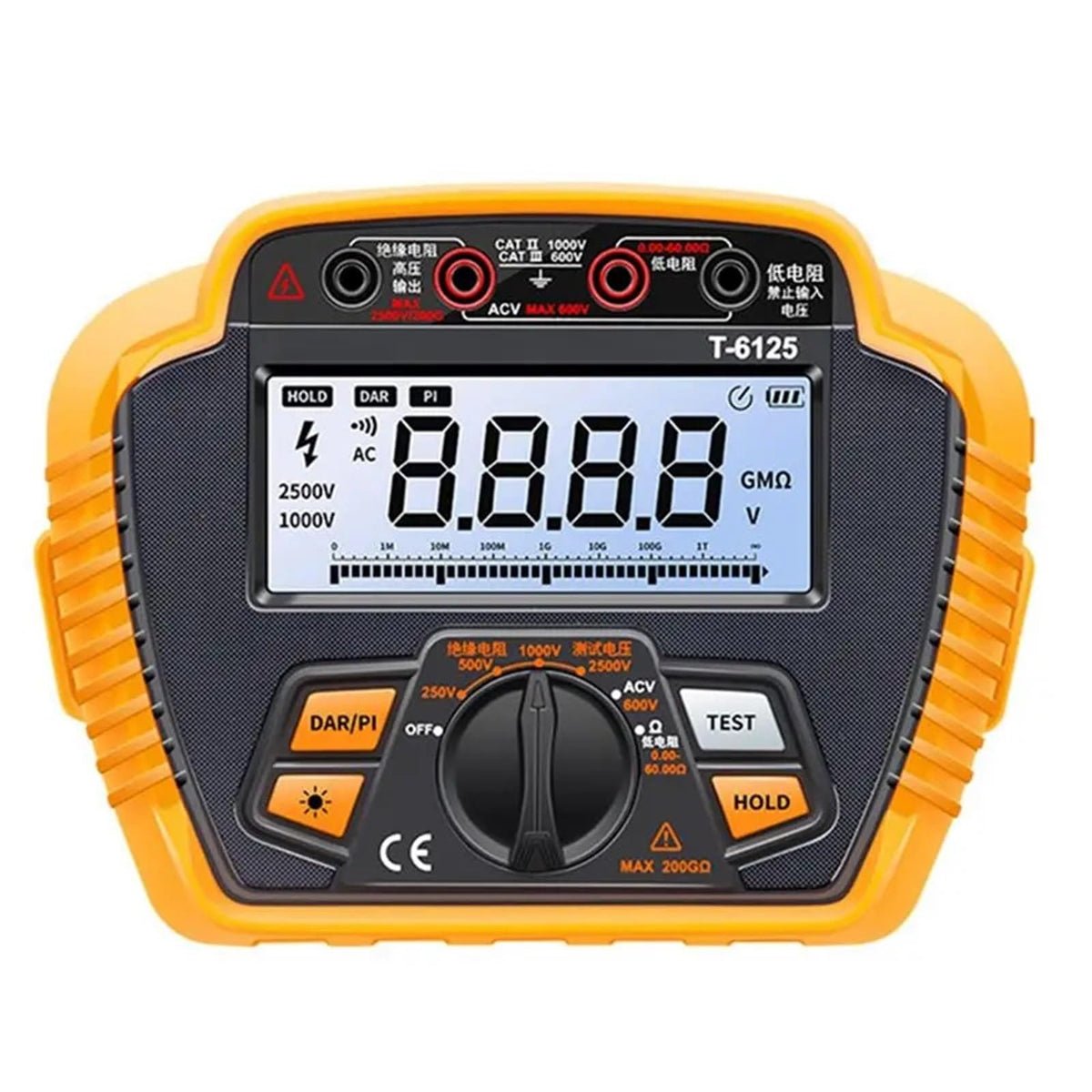 Resistance Meters, ABMS-T6125 2500V 200GΩ Electrical Digital Megohmmeter Insulation Resistance Tester High Accurate Measurement Meter