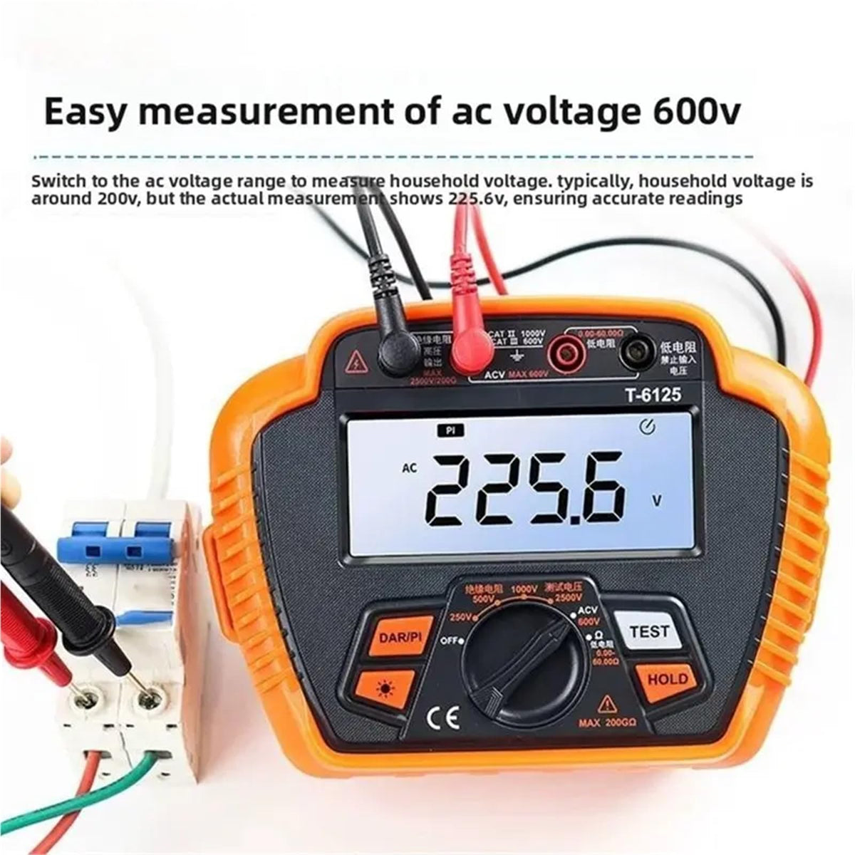 Resistance Meters, ABMS-T6125 2500V 200GΩ Electrical Digital Megohmmeter Insulation Resistance Tester High Accurate Measurement Meter