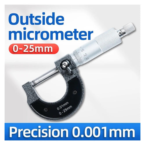 0-25mm Outside Micrometer Precision Measuring Tool, Accuracy 0.001mm, Metric Caliper for External Measurement
