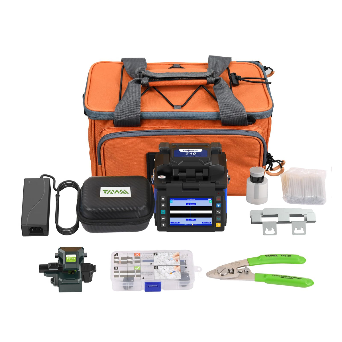 Fusion Splicer Automatic Focus Orientek T49+FTTH Fiber Splicer 3.5 Inch Digital LCD Screen Splicing Machine+High Precision Cleaver Kit+8s Splicing; 18s Heating (T49 Fiber Splicer)