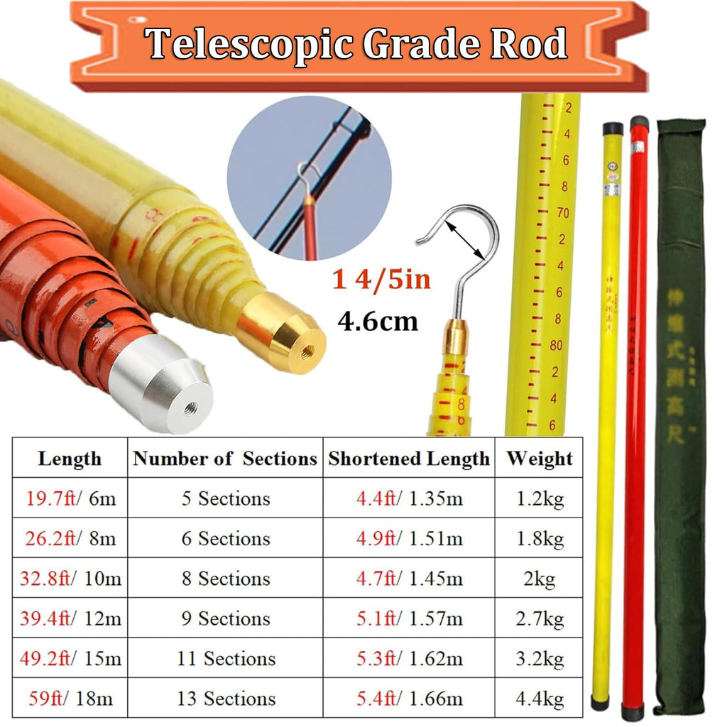Retractable High-Voltage Height Measuring Pole,Lineman Epoxy Resin Telescoping Height Measuring Stick, 20ft 30ft 40ft 50ft 60ft Electrical Safety Tool Yellow 15m/49.2ft