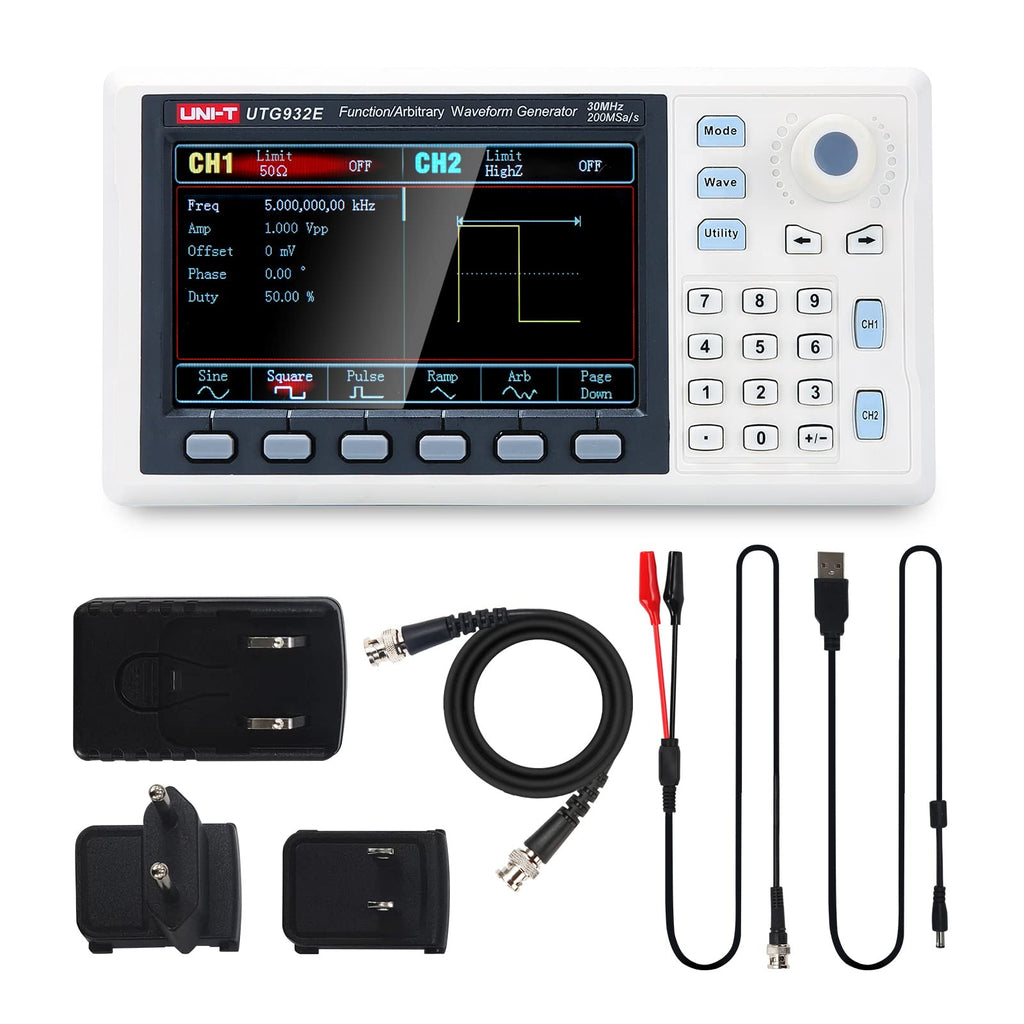 UNI-T UTG932E Function Generator Arbitrary Waveform 30 MHz Dual-Channel 200MSa/s 14 Bits Frequency Meter with USA Power Adapter USB Cable Power Cord, Shipping from US