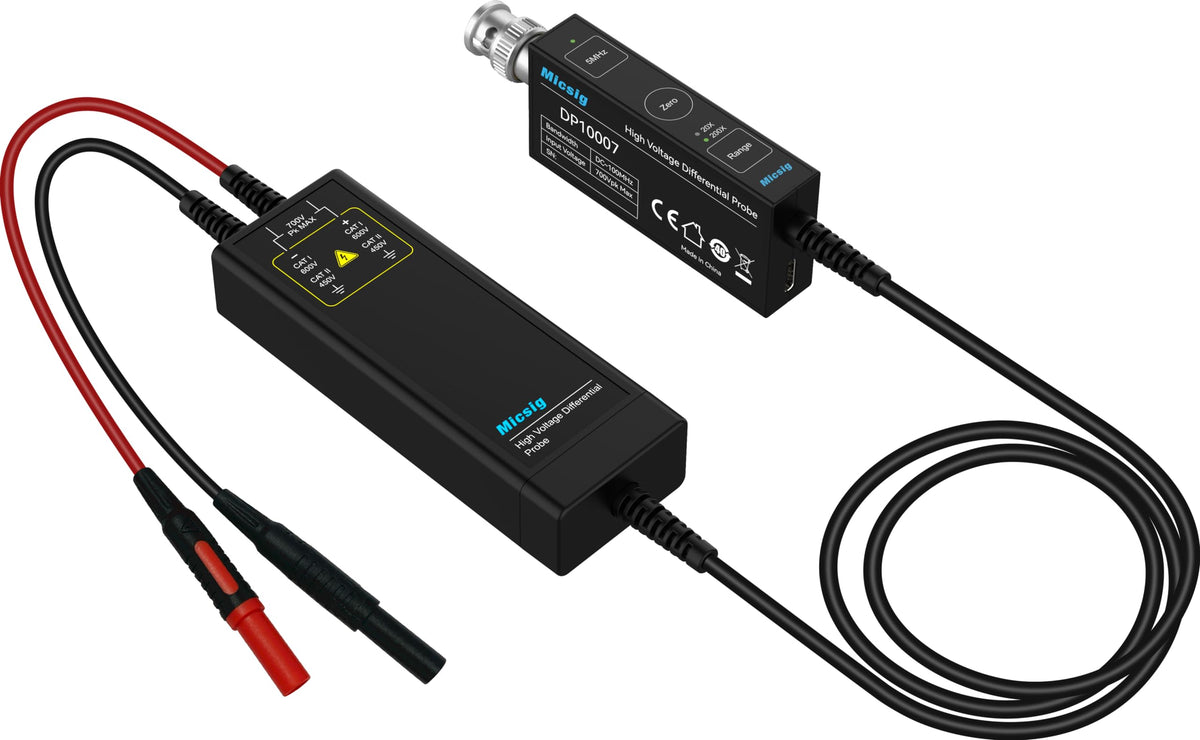 Micsig 700V 100MHz High Voltage Differential Probe kit 3.5ns Rise Time 10X/100X Attenuation Rate Oscilloscope Probe Kit Accessory DP10007