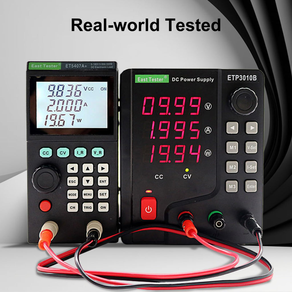 ET5407A+ 200W Programmable DC Electronic Load Tester 0–180V 0–30A Battery Power Supply Tester with CC/CV/CR/CP Modes High-Accuracy 1mV/1mA USB Remote Control LCD Display for Lab R&D EV DIY Electronics